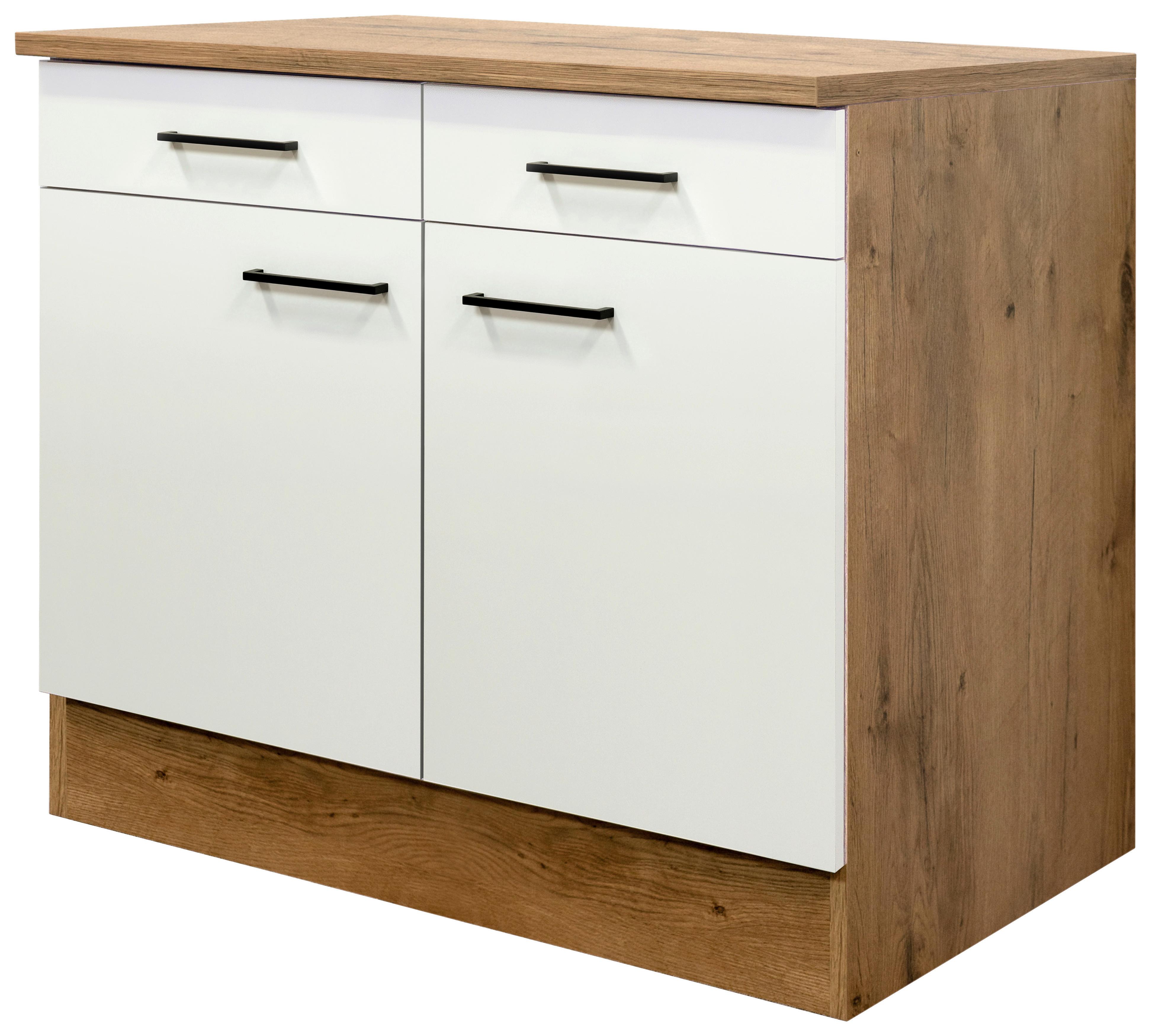 Kuhinjska Spodnja Omarica Avila, Magnolija, Barva Hrasta - magnolija/črna, Konvencionalno, kovina/leseni material (100/85/57cm) - FlexWell
