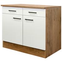 Kuhinjska Spodnja Omarica Avila, Magnolija, Barva Hrasta - magnolija/črna, Konvencionalno, kovina/leseni material (100/85/57cm) - FlexWell