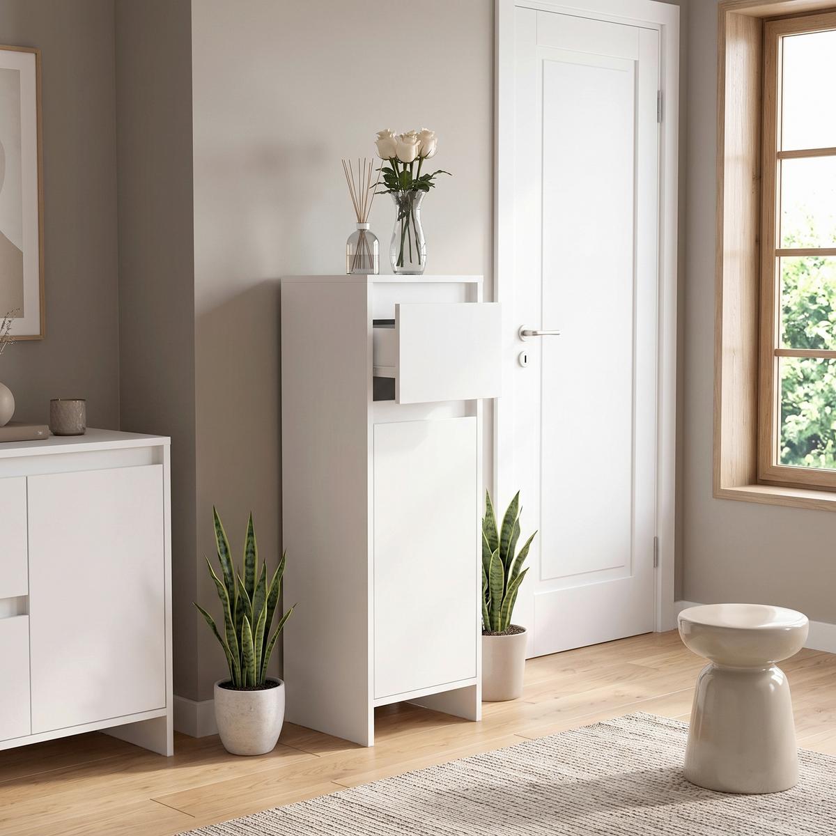 Highboard Malira ca. 30x95 cm Weiß - Weiß, MODERN, Holzwerkstoff (30/95/30cm) - MID.YOU