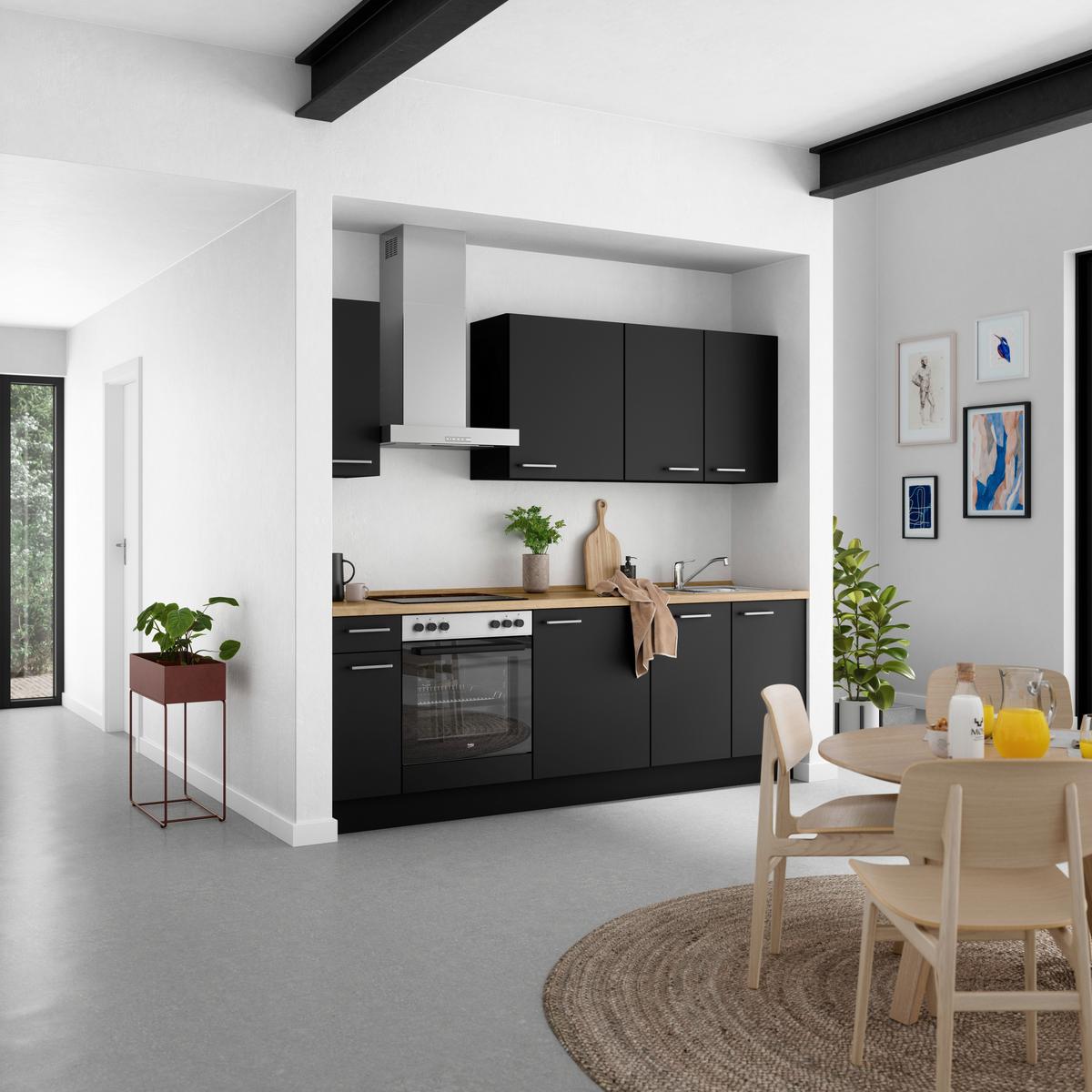 Küchenblock Touch Low m. Geräten Schwarz - Edelstahlfarben/Eichefarben, MODERN, Holzwerkstoff/Metall (240cm) - Nobilia