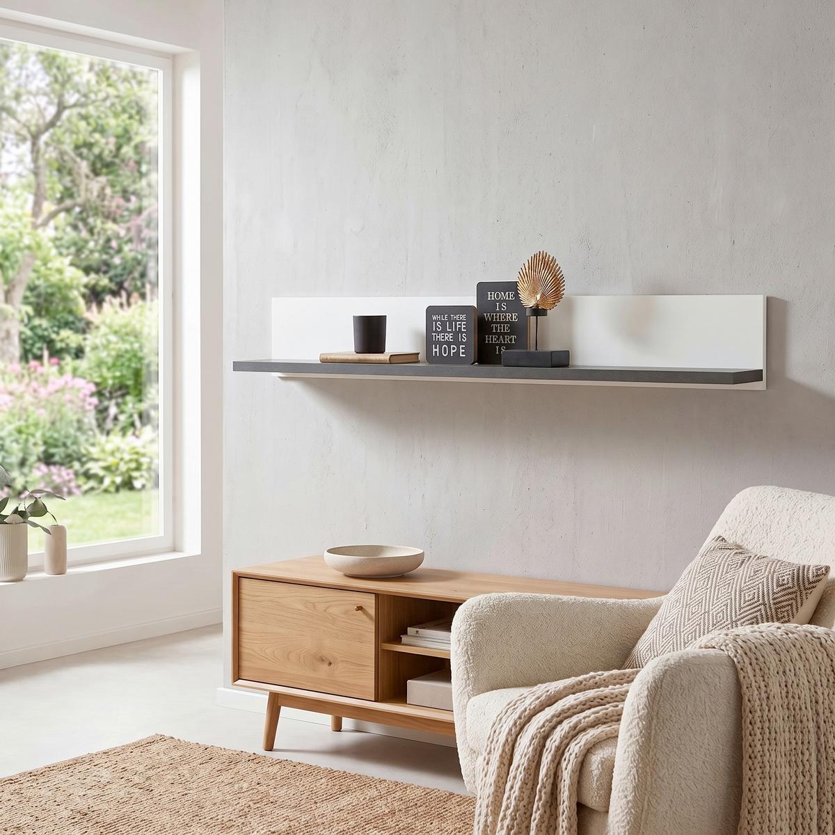 Stenska Polica Alassio - bela/barve grafita, Moderno, leseni material (120/17,5/21,6cm) - Premium Living