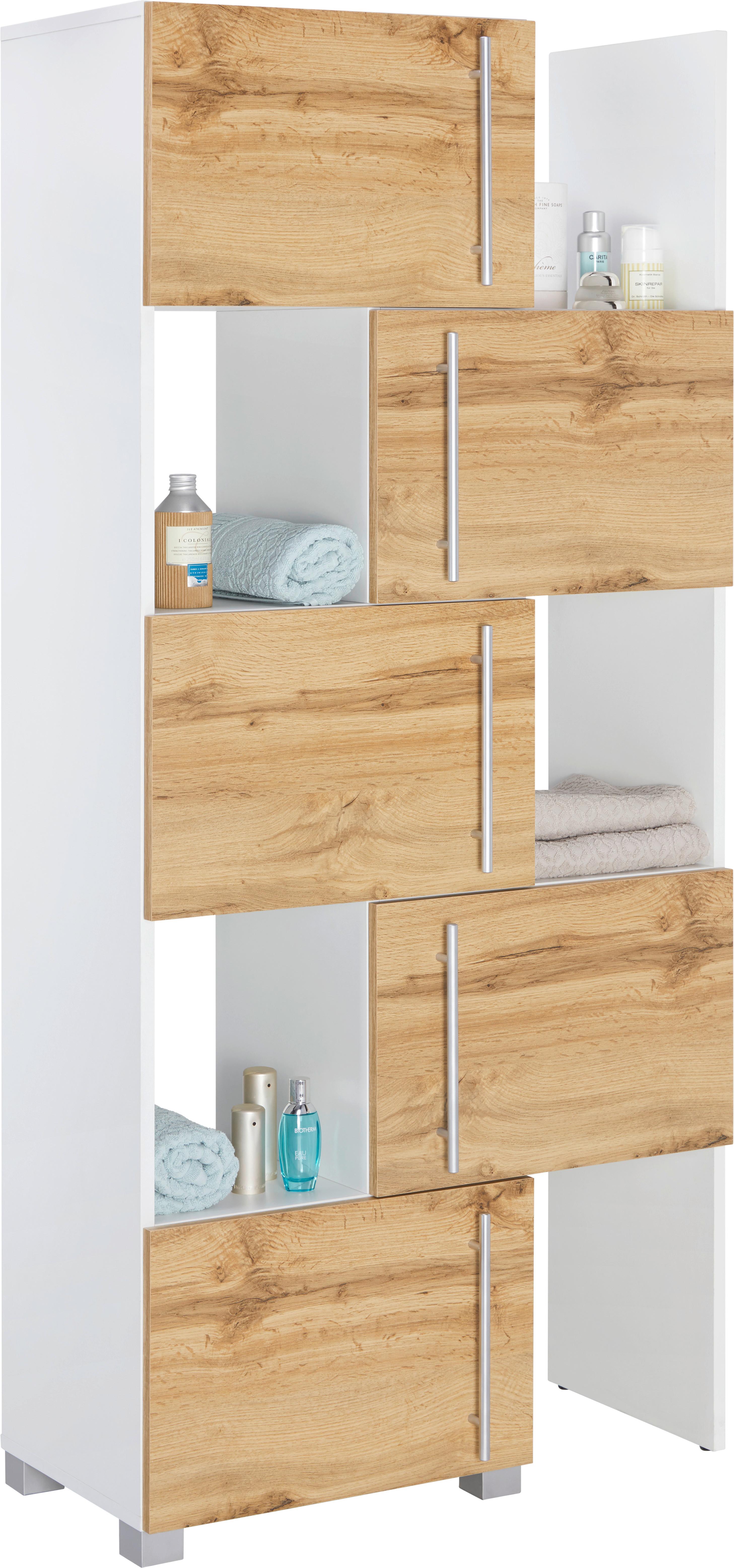 Regalelement Weiß/Eichefarben - Chromfarben/Eichefarben, MODERN, Holzwerkstoff/Metall (47-78/164/35cm) - Mömax