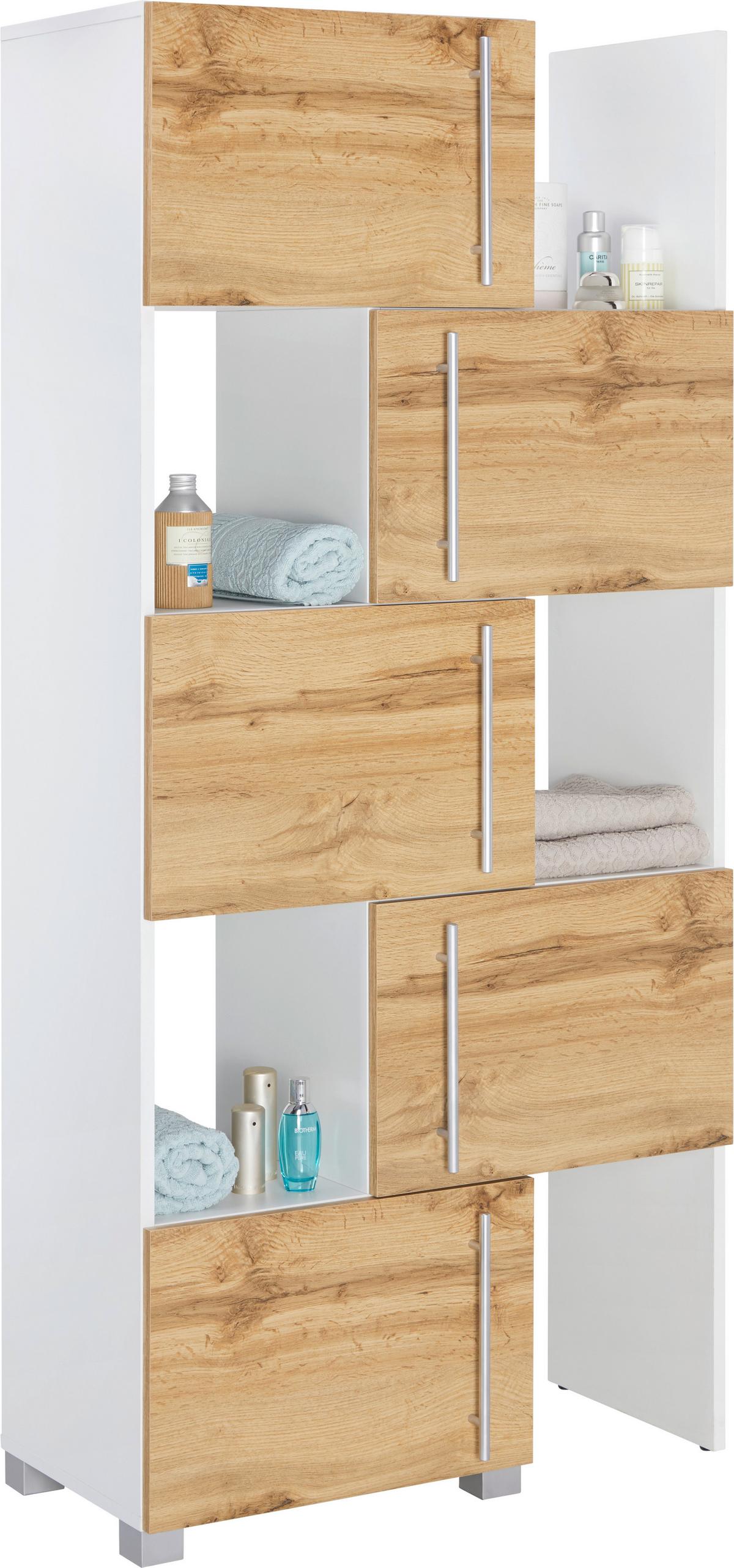 Regalelement Weiss/Eichefarben - Chromfarben/Weiss, Modern, Holzwerkstoff/Metall (47-78/164/35cm) - Mömax