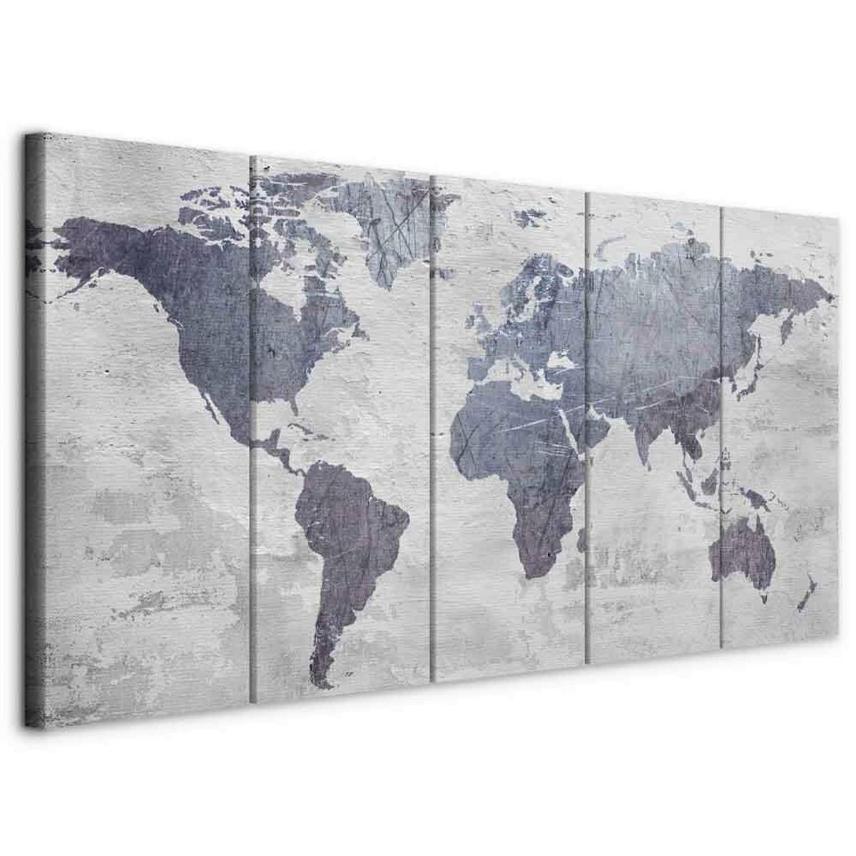 Slika Na Platnu Concrete World Map - temno siva/siva, Basics, tekstil/leseni material (100/40/1,2cm) - artgeist