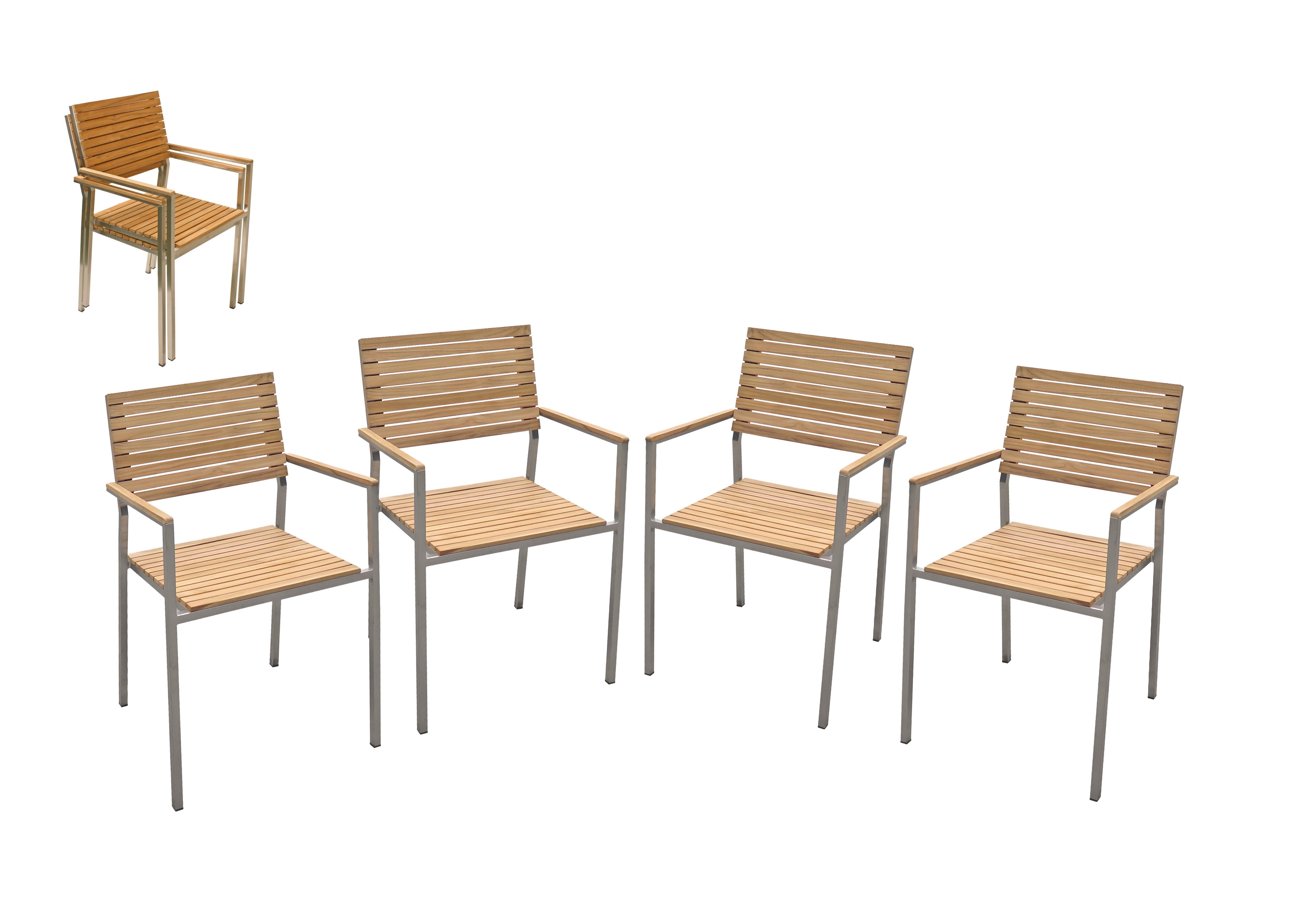Gartenstuhl-Set Denver 4er-Set ca. 53x86 cm Teakholz - Silberfarben/Schwarz, Basics, Holz/Kunststoff (53/86/50cm) - Gardenson