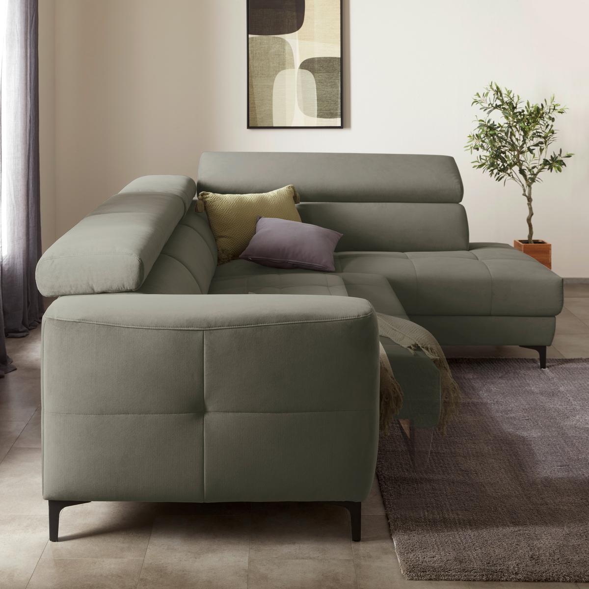 Ecksofa Emma rechts Graugrün - Schwarz/Graugrün, MODERN, Textil (301/210cm) - Premium Living