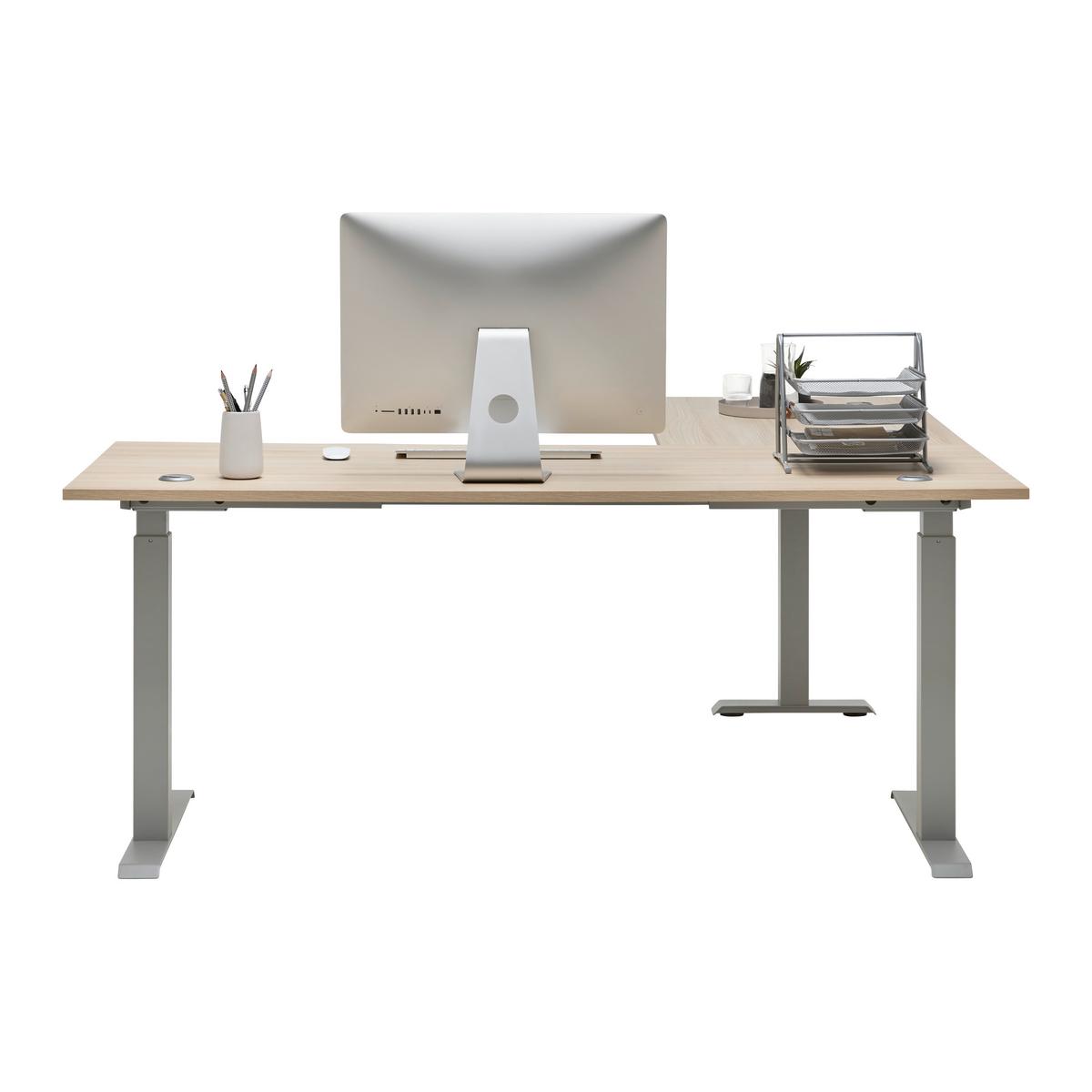 Eckschreibtisch Siena Eiche/Silberfarben - Eichefarben/Silberfarben, MODERN, Holzwerkstoff (185/72/177cm) - Mömax