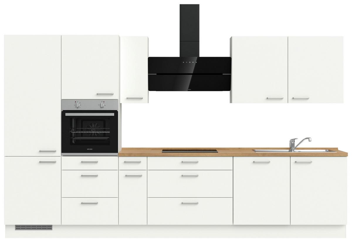 Küchenblock Touch High m. Geräten Weiß - Edelstahlfarben/Eichefarben, MODERN, Holzwerkstoff/Metall (360cm) - Nobilia