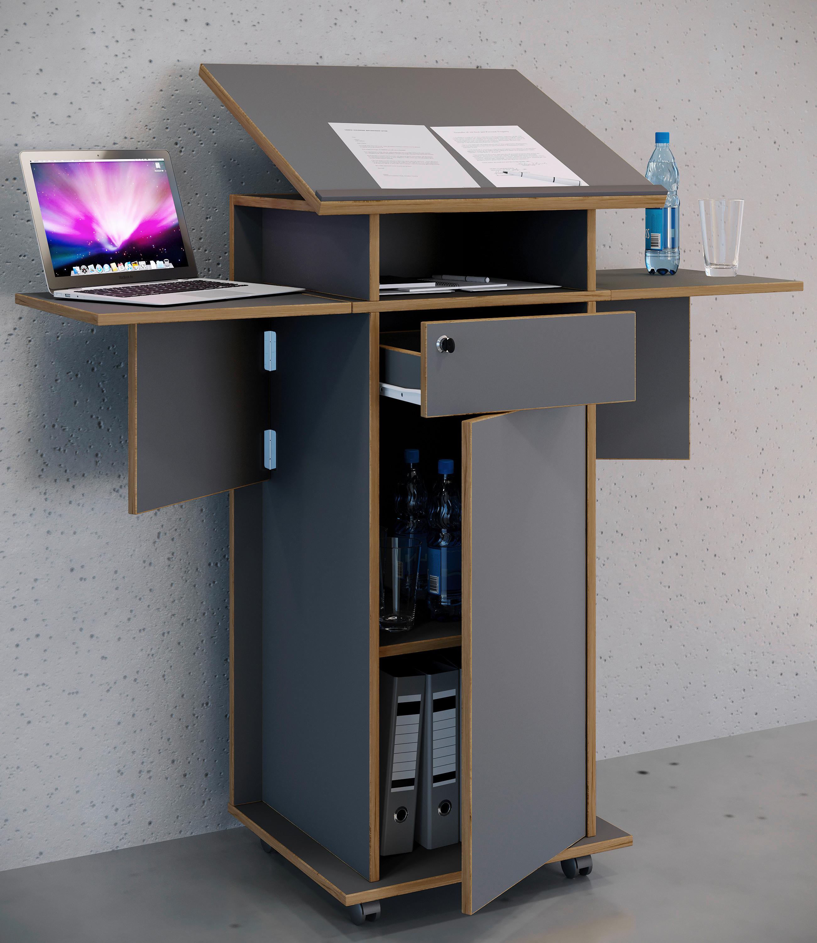 Stoječi Pult Salia L, Antracit, Barva Hrasta - medeni hrast/antracit, Design, leseni material (123/128/44cm) - MID.YOU
