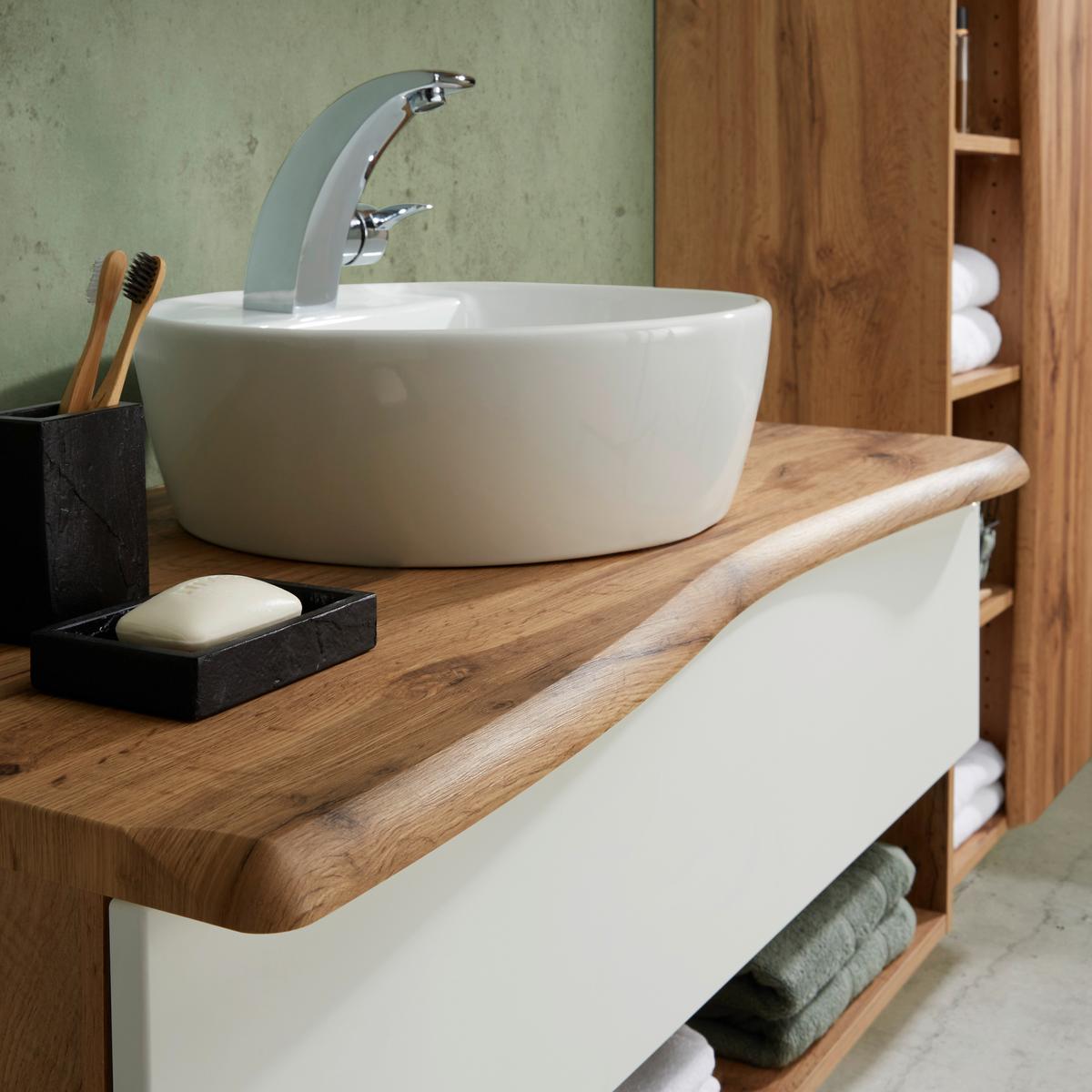 Waschtischkombi in Eiche/Weiß - Weiß, LIFESTYLE, Keramik/Holzwerkstoff (10/55/47cm) - Premium Living