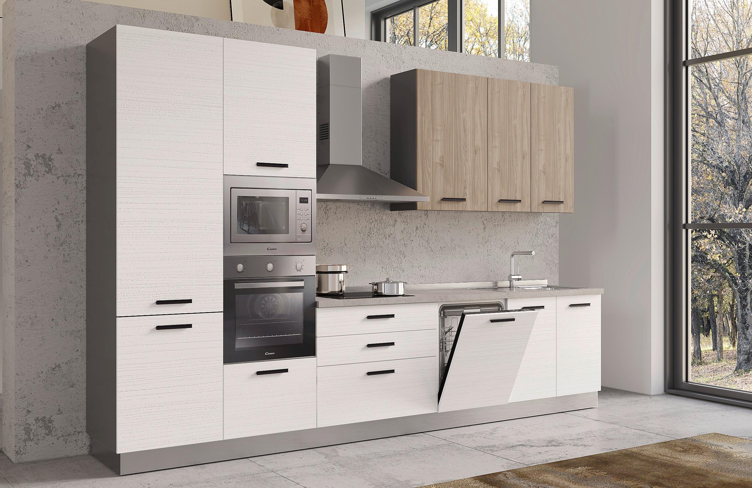 Bucatarie Standard Vania 360bco.frass/noce Ton. - stejar Bianco/cașmir, Modern, metal/material pe bază de lemn (360/240/60cm) - Mömax