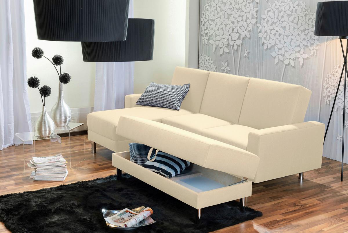 ECKSCHLAFSOFA JUST FASHION - Chromfarben/Beige, KONVENTIONELL, Textil/Metall (152/230cm) - Max Winzer