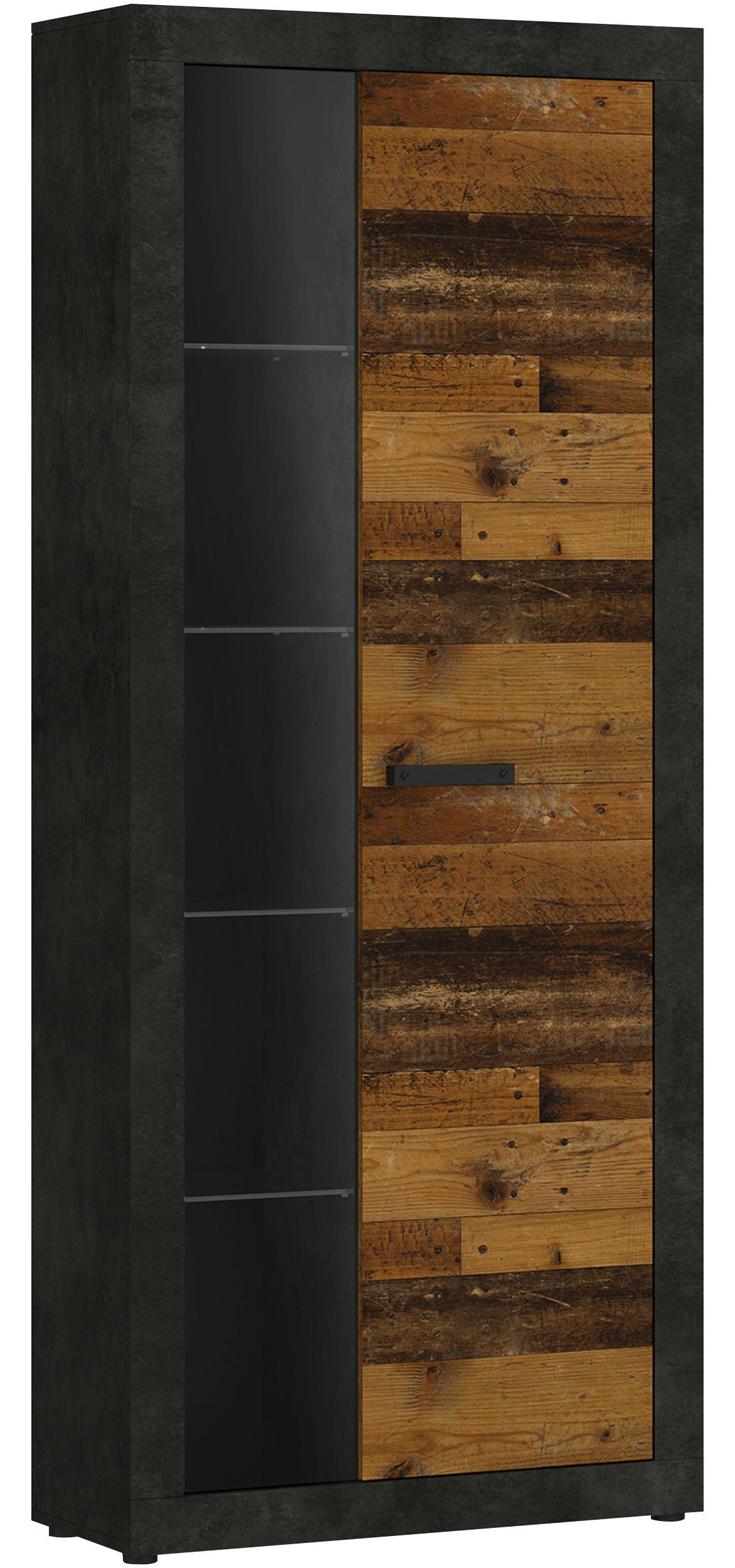 Vitrină KASSEL - culoare lemn stejar, Romantik / Landhaus, sticlă/material pe bază de lemn (78/192/35cm) - Modern Living