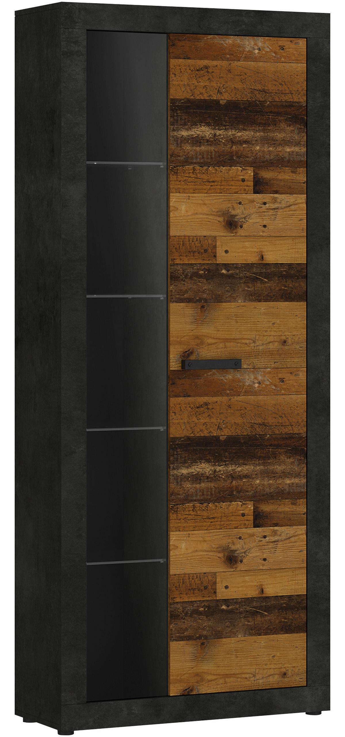 Vitrină KASSEL - culoare lemn stejar, Romantik / Landhaus, sticlă/material pe bază de lemn (78/192/35cm) - Modern Living