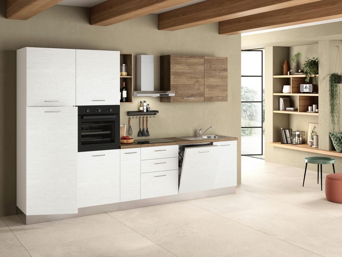Küchenblock ''Dafne'' mit Geräte, Weiß/Walnussfarben - Walnussfarben/Weiß, LIFESTYLE, Holzwerkstoff/Kunststoff (315cm) - MID.YOU