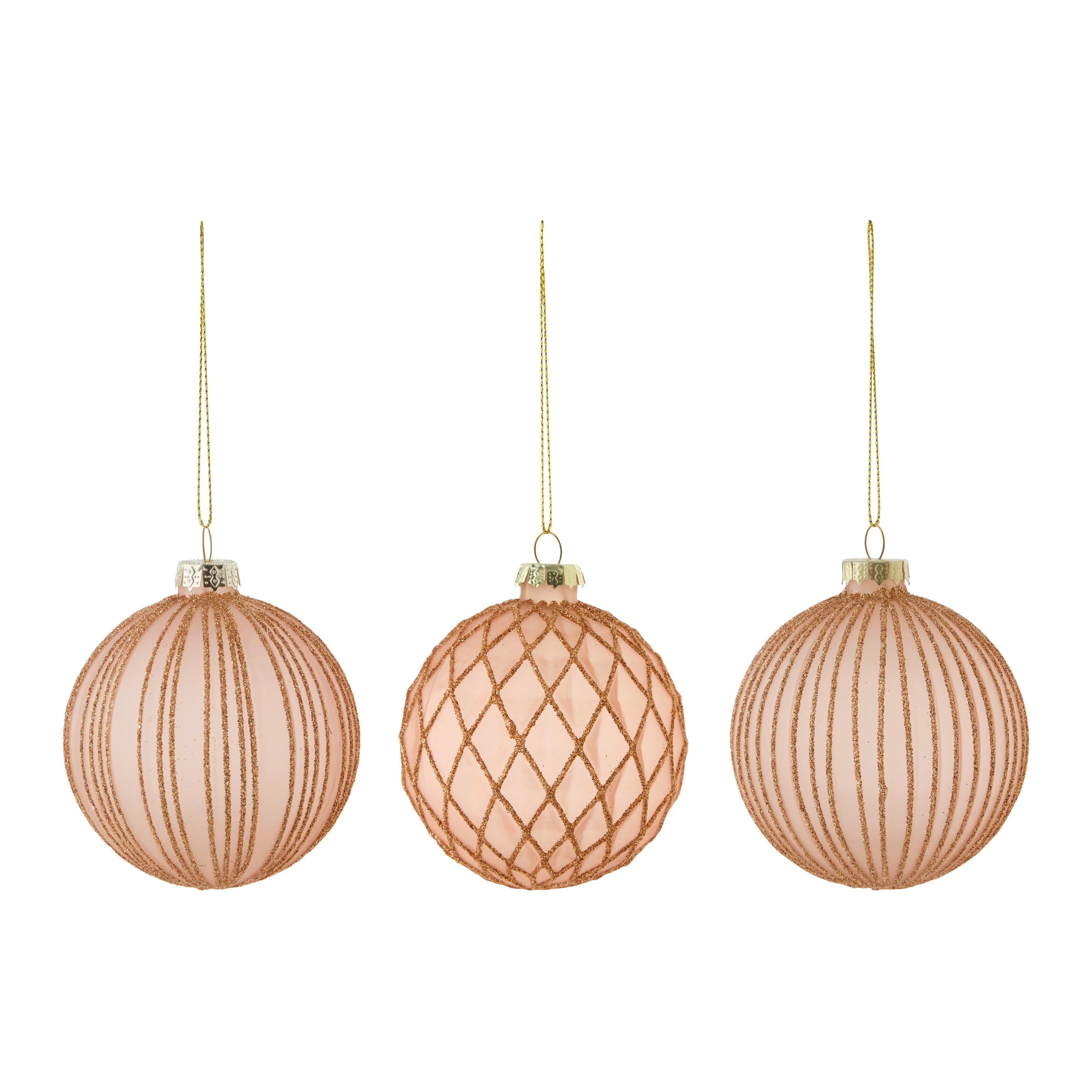 Christbaumkugel-Set Miracle Hellrosa 12-teilig - Hellrosa, Glas/Textil (8cm) - Mömax