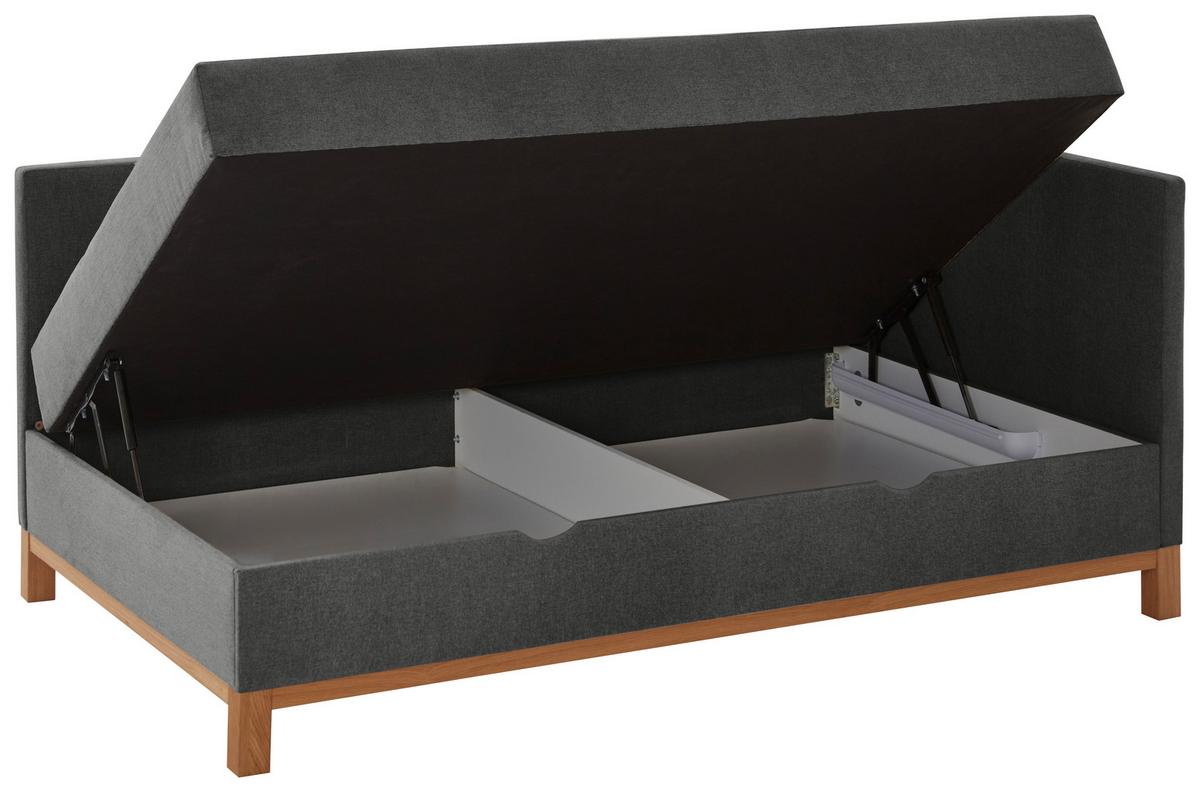 ŁÓŻKO SKRZYNIOWE SANTOS - kolor dębowy/antracytowy, Design, tkanina/drewno (90/200cm) - Boxxx