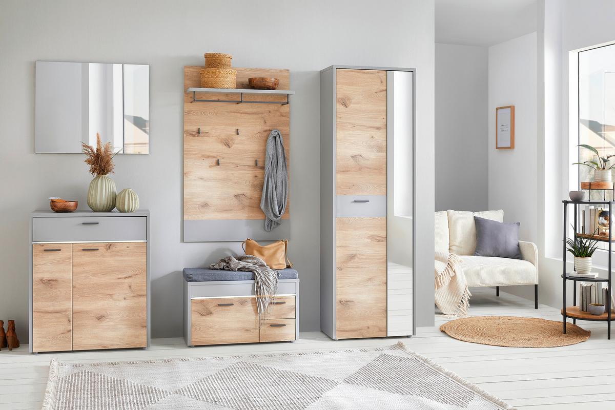 Garderobenschrank Dynamic in Grau/Eichefarben - Wildeiche, MODERN, Holzwerkstoff (65/197/37cm) - Mömax