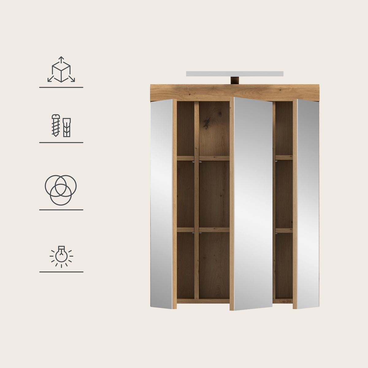 Spiegelschrank Eiche Artisan - Eiche Artisan, Trend, Glas/Holzwerkstoff (60/79/18cm) - MID.YOU