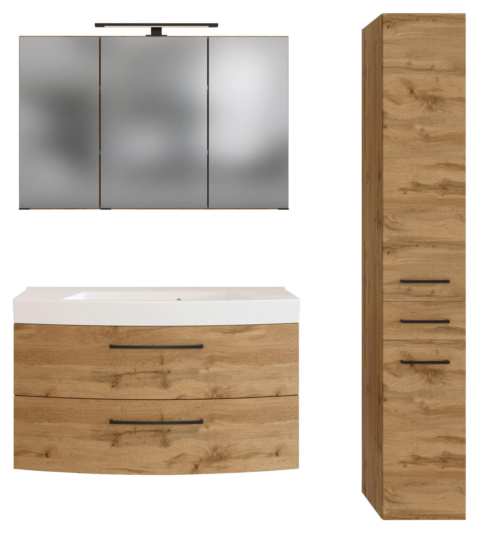 Badezimmer Manchester 3-tlg. ca. 130 cm Eiche Wotan - Eichefarben/Weiß, MODERN, Holzwerkstoff/Stein (100/59/50cm) - Held
