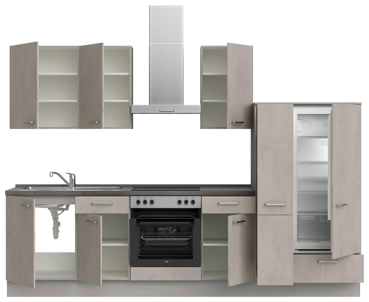 Küchenblock Riva Low m. Geräten Grau - Schieferfarben/Edelstahlfarben, MODERN, Holzwerkstoff/Metall (300cm) - Nobilia