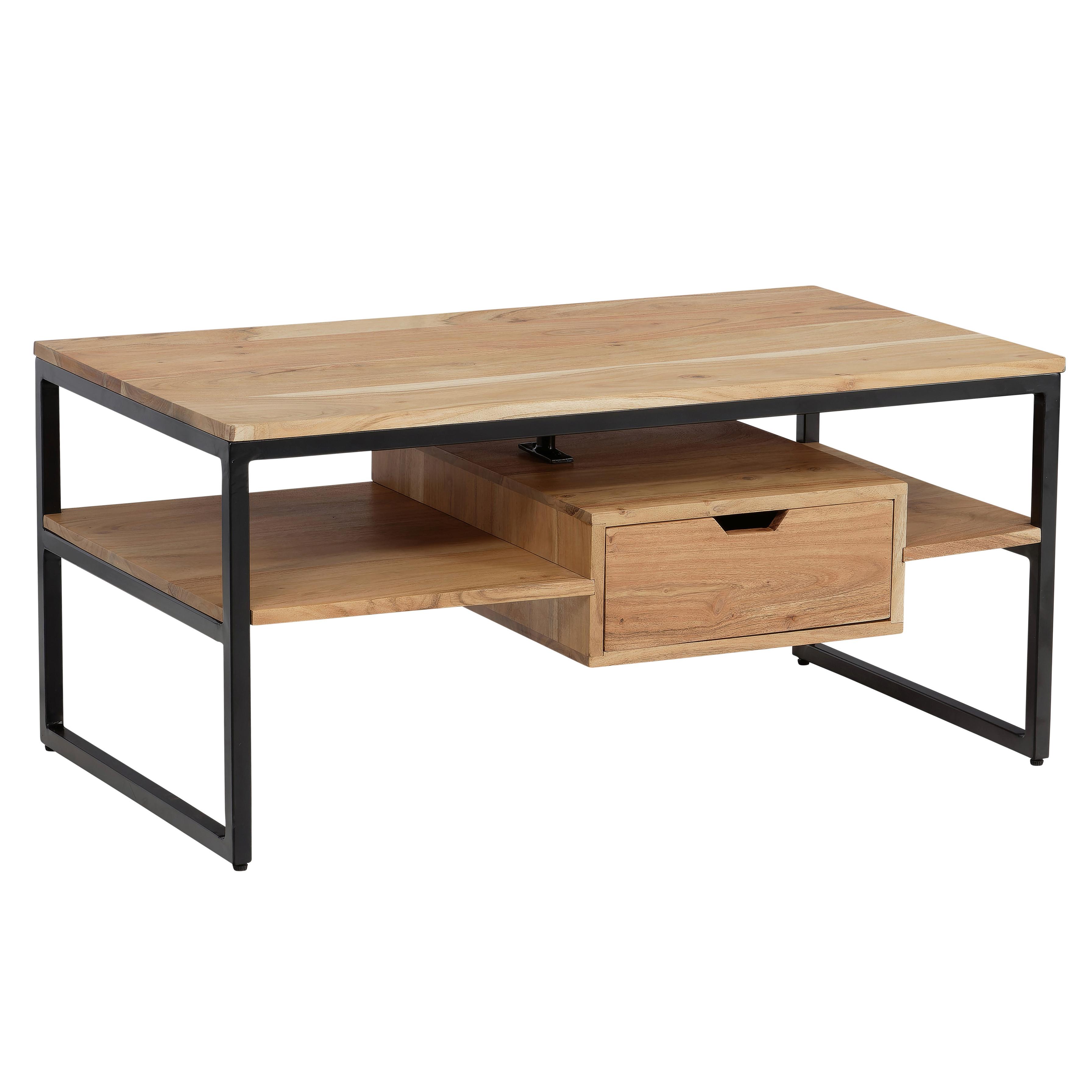 COUCHTISCH WL6.847 - Schwarz/Akaziefarben, Design, Holz/Metall (90/50/42cm) - MID.YOU
