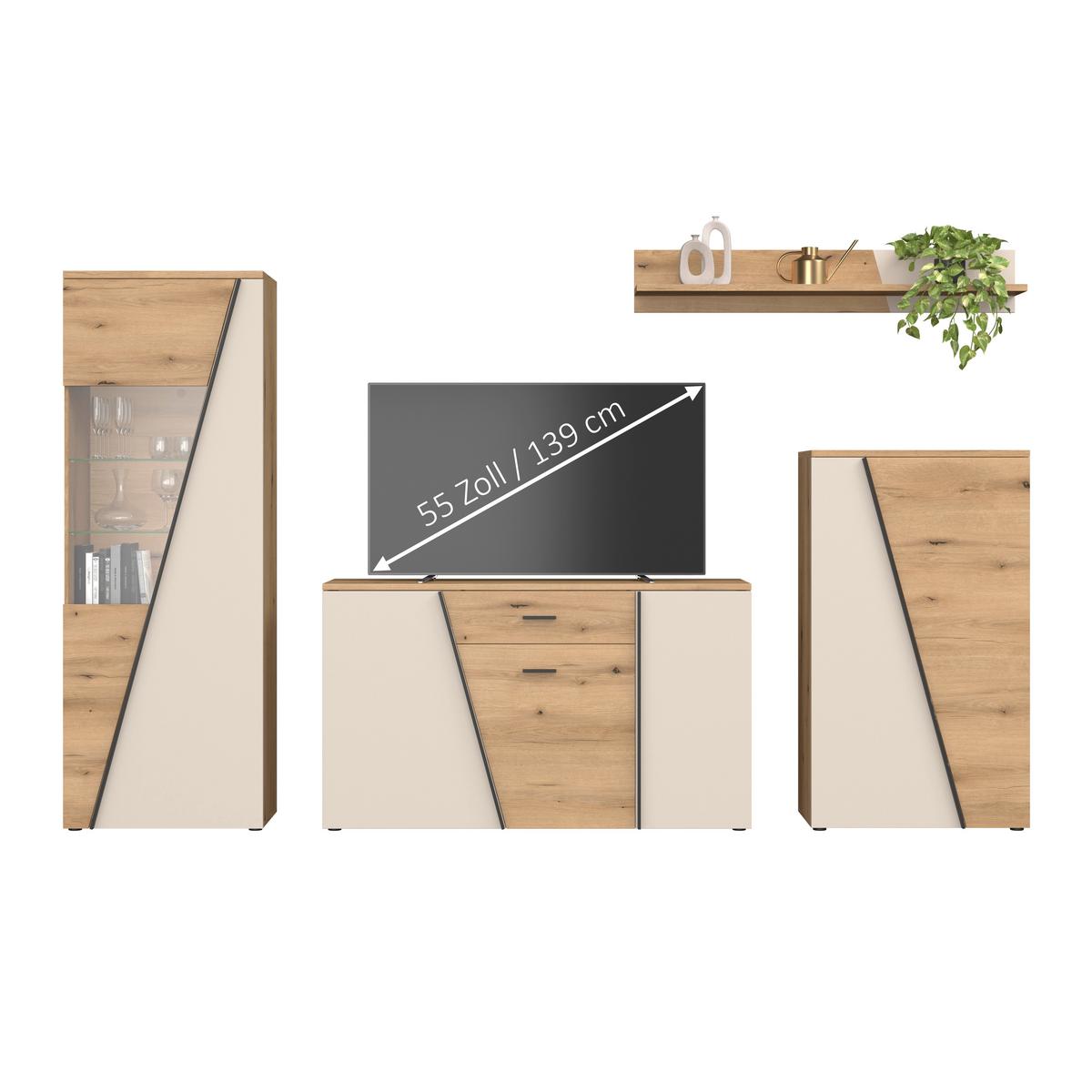 Venedig New Komoda - kašmir/boje hrasta, Moderno, drvni materijal/plastika (150/87/40cm) - Modern Living
