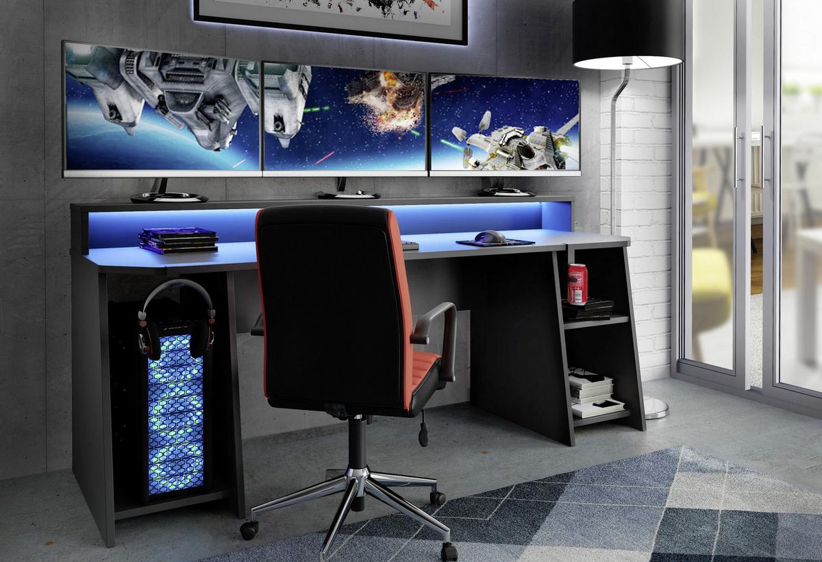 Gaming Miza Tezauer, Črna - črna, Moderno, kovina/umetna masa (200/72/91cm) - MID.YOU