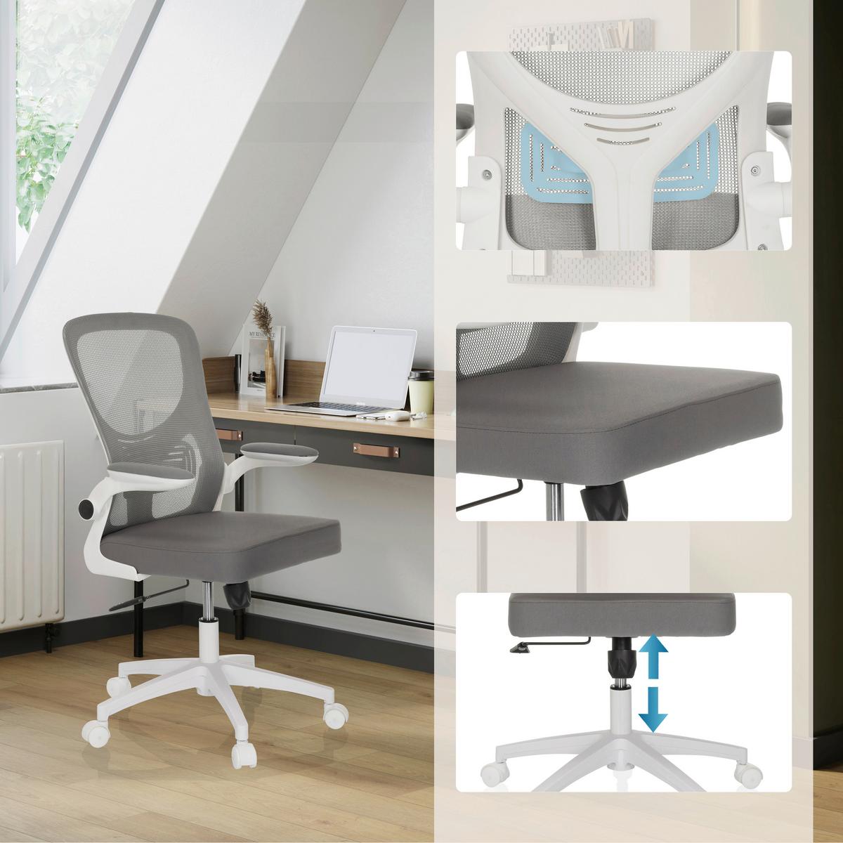 Drehstuhl Belio W Grau/Weiß - Grauweiß/Weiß, MODERN, Kunststoff/Textil (60/95-105/54cm) - MID.YOU