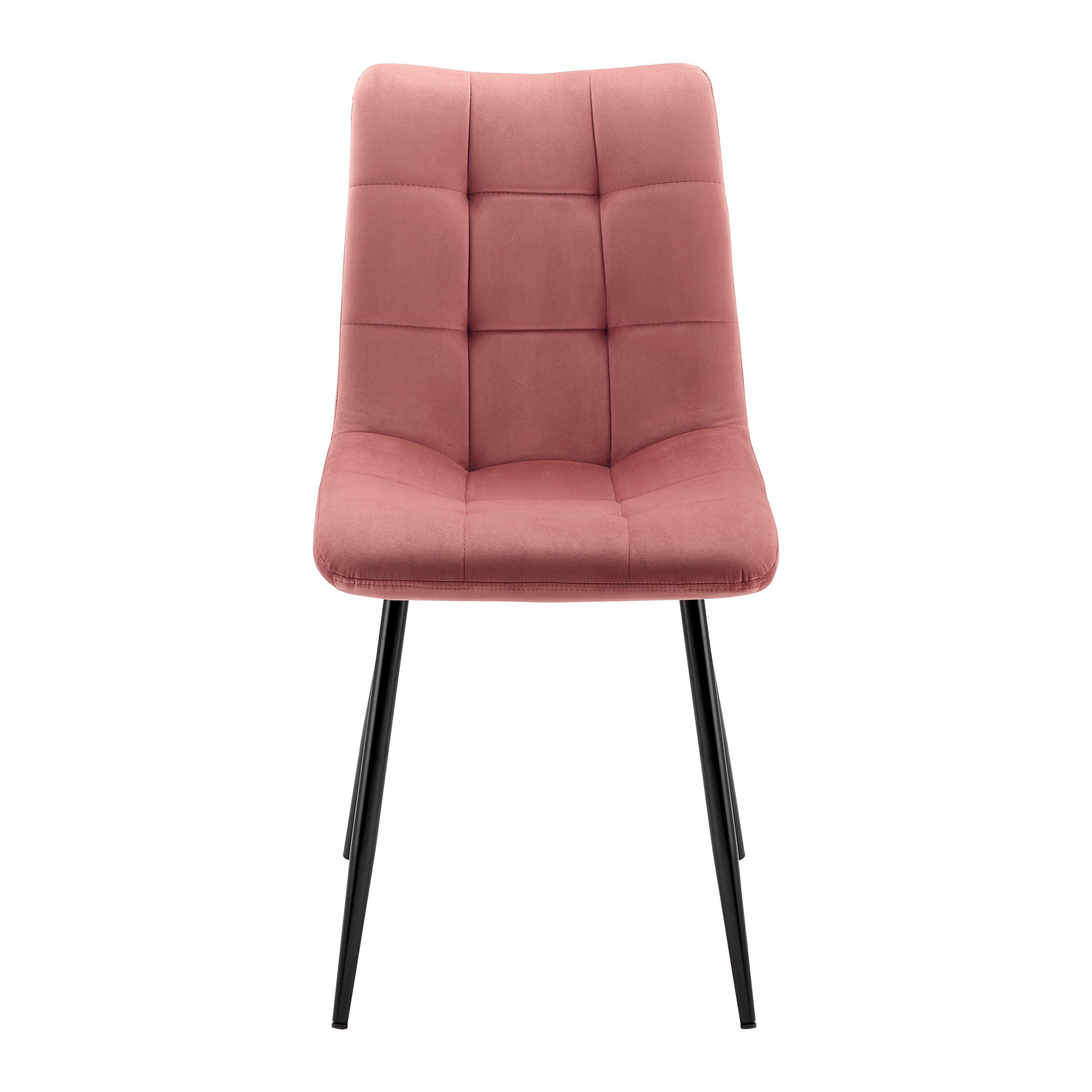 Stuhl "Suri", Samtbezug, rosa, Gepolstert - Schwarz/Rosa, MODERN, Holz/Textil (46/87/59cm) - Bessagi Home