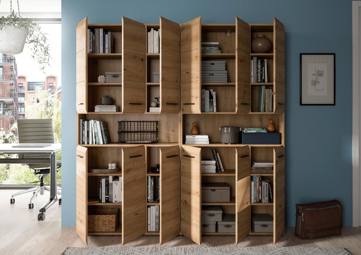 Hochschrank Ice Eiche Artisan - Schwarz/Eiche Artisan, Basics, Holzwerkstoff/Kunststoff (180cm) - MID.YOU