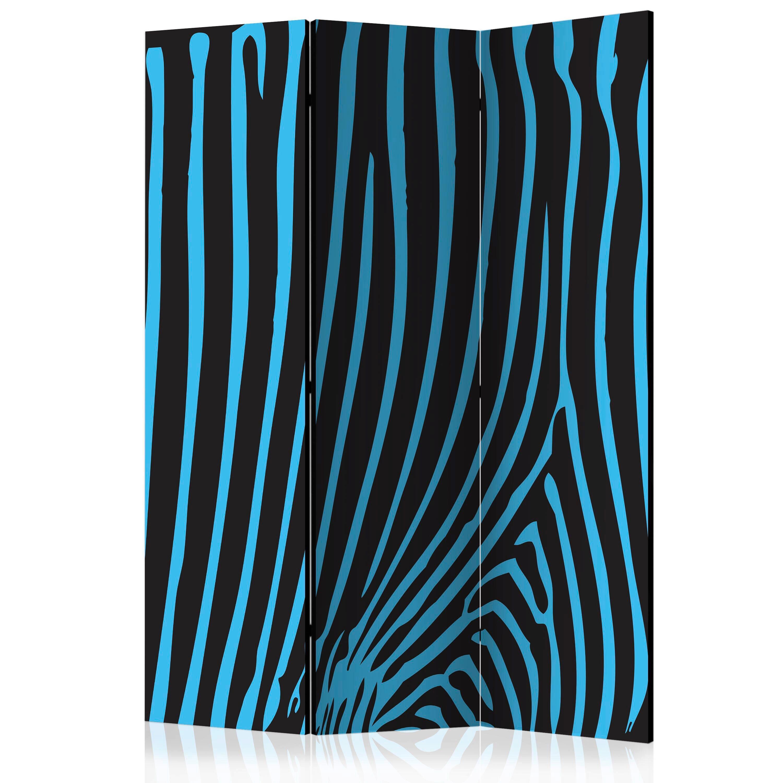Paravan Zebra Pattern, 3-Delni, Dvostranski - modra/črna, Basics, tekstil/les (135/172/3cm) - artgeist