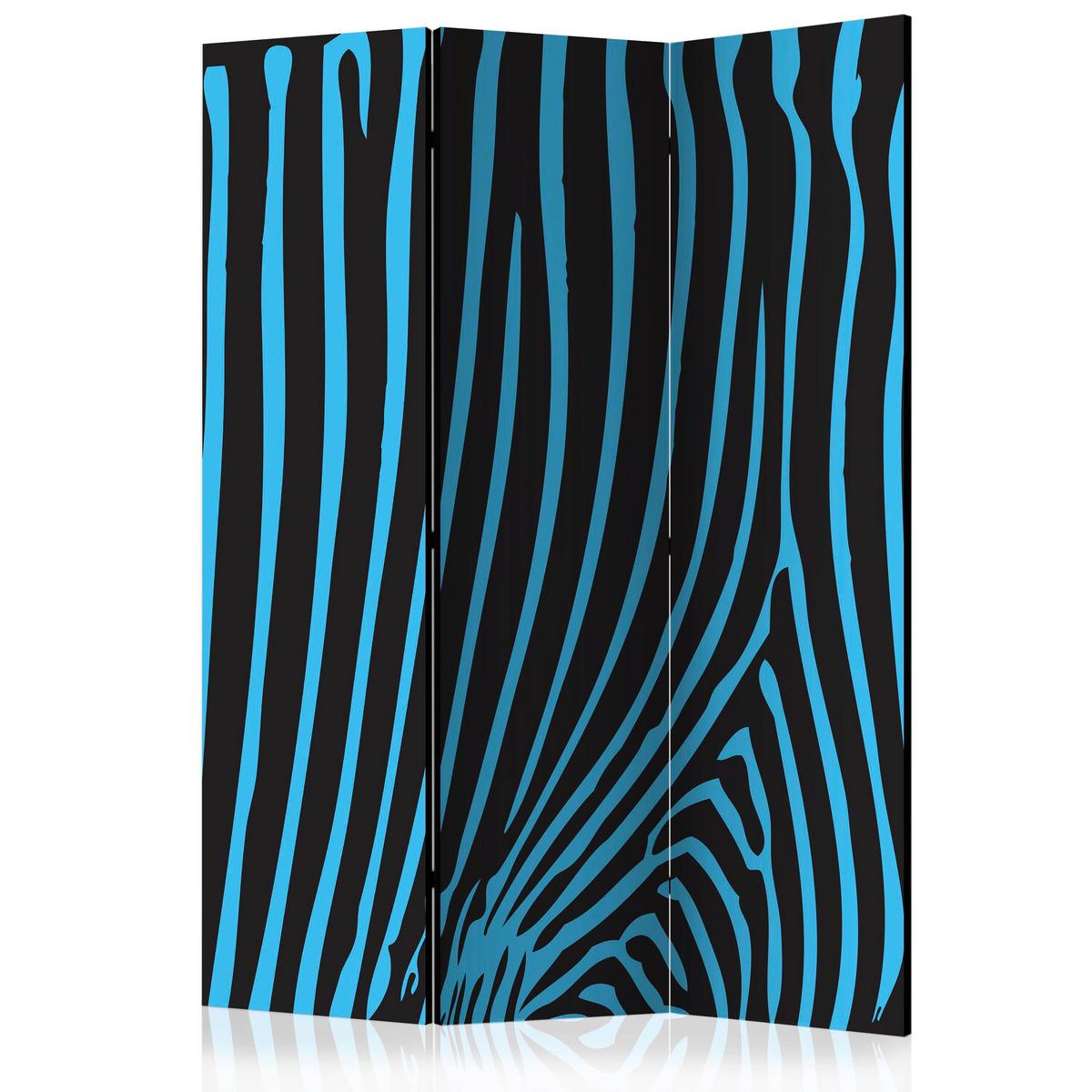 Paravan Zebra Pattern, 3-Delni, Dvostranski - modra/črna, Basics, tekstil/les (135/172/3cm) - artgeist
