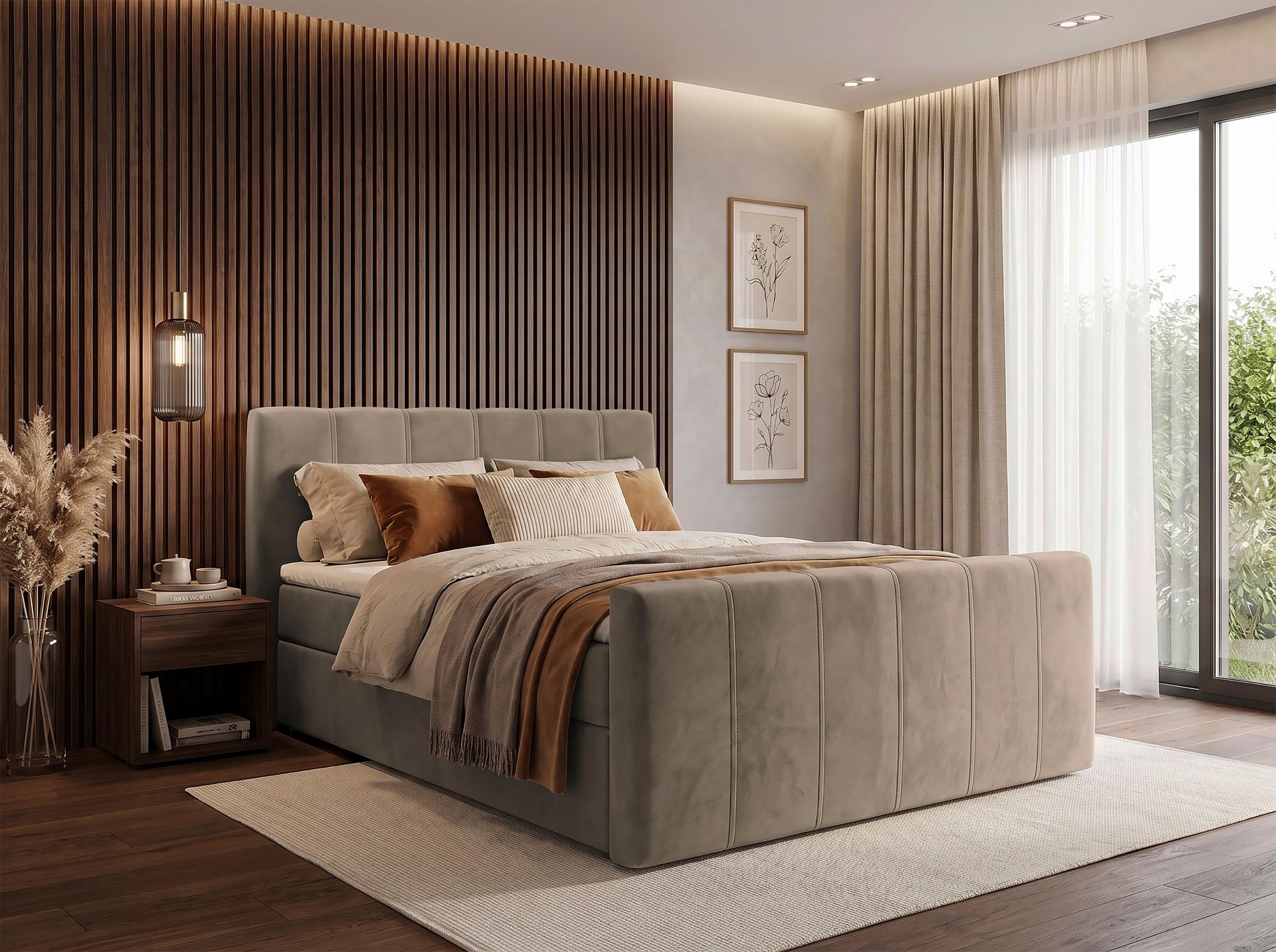 Boxbett Dana Plus Graubraun ca. 160x200cm - Graubraun/Schwarz, Kunststoff/Textil (160/200cm) - Based