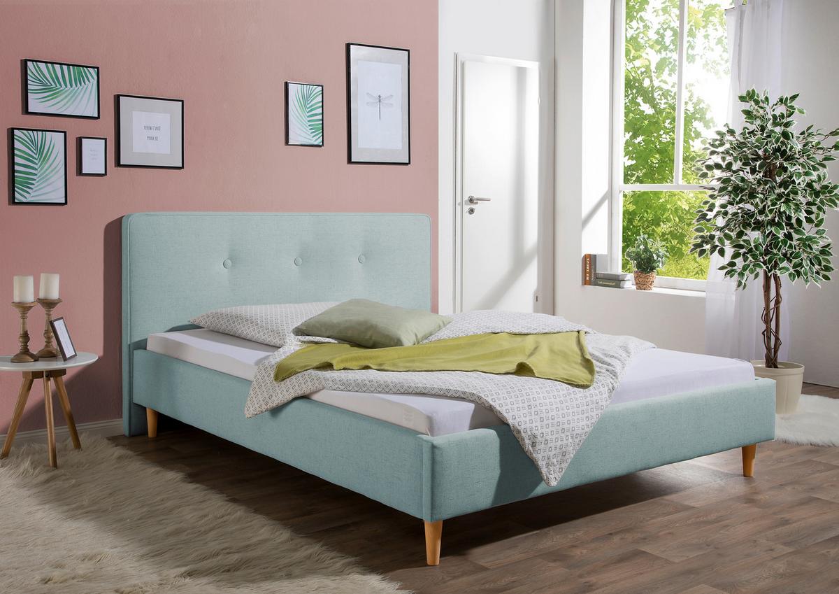Polsterbett Slade Petrol ca. 140x200 cm - Petrol/Naturfarben, MODERN, Holz/Textil (140/200cm) - Livetastic
