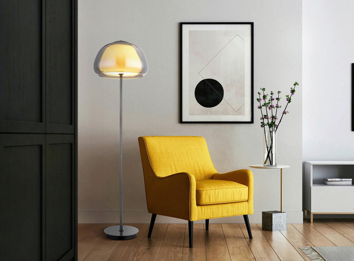 Led Podna Svjetiljka Avila - bijela/siva, Design, staklo/metal (38/150cm) - Globo