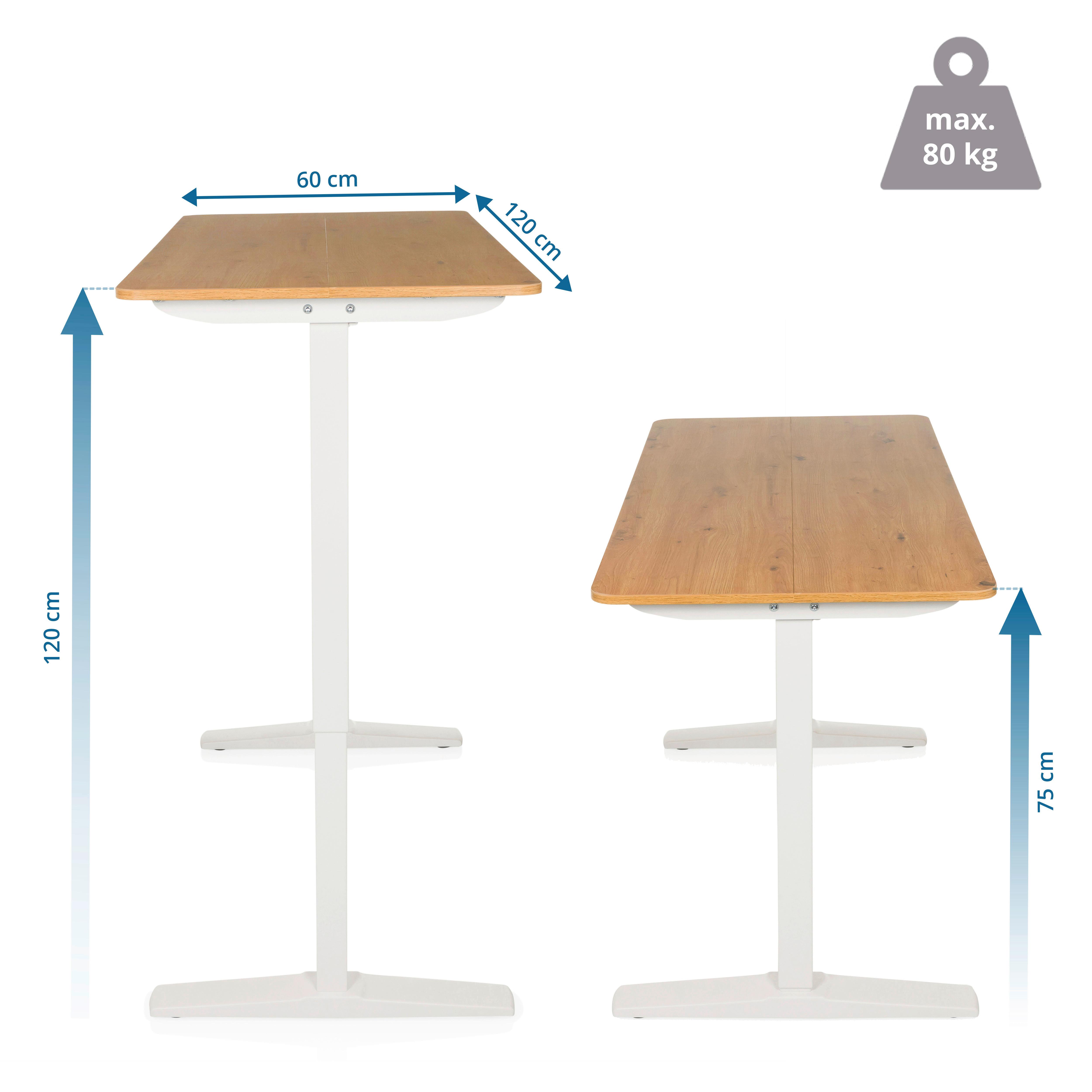 Dvižna Miza Stand Basic, Bela, Barva Hrasta - barve hrasta/bela, Moderno, kovina/leseni material (120/60/75 - 120cm) - MID.YOU