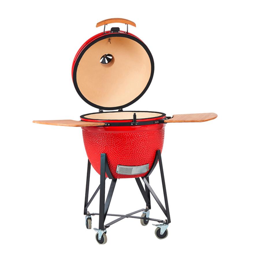 Kerámia Grill Kamado M - piros/zöld, fa/fém (51cm)