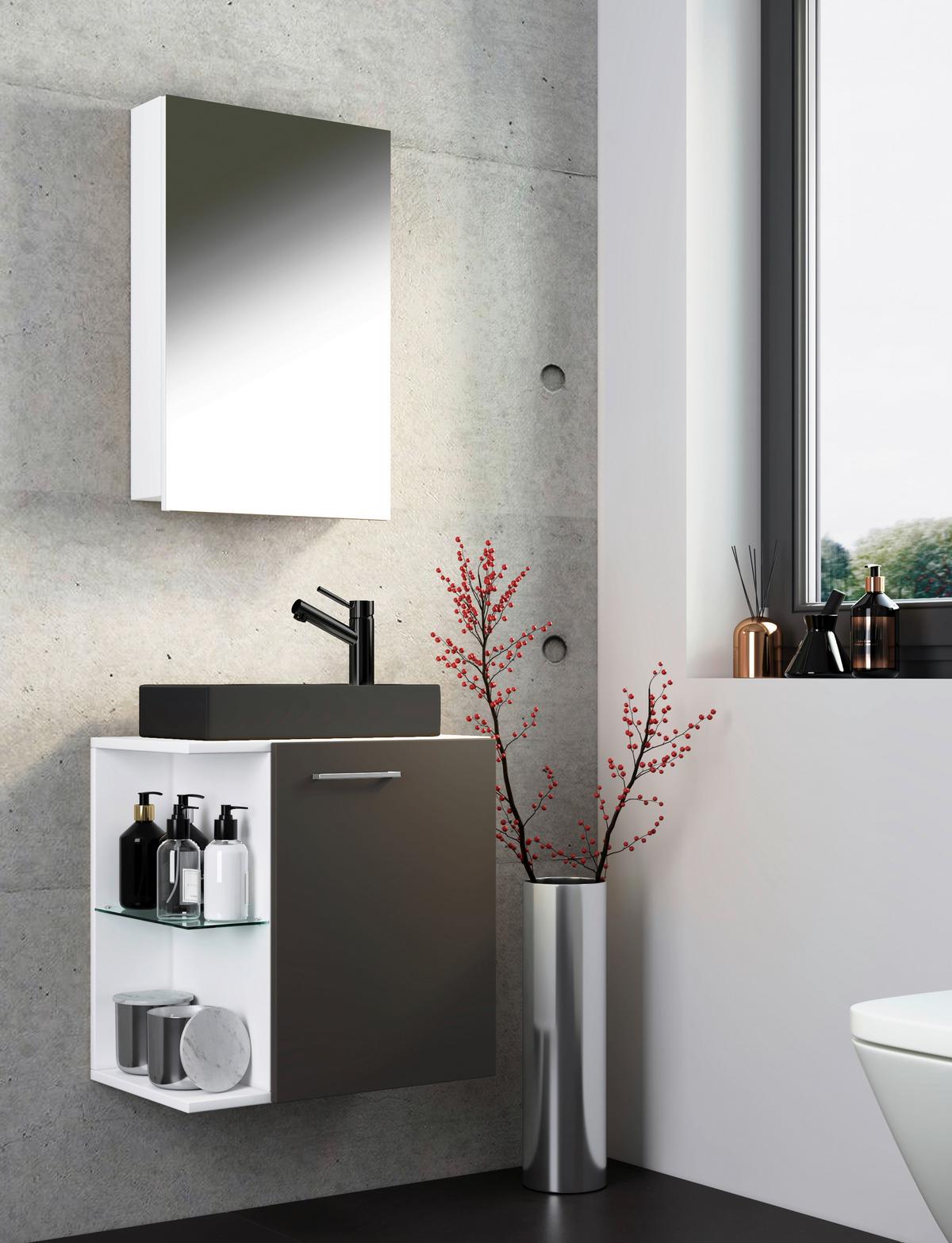 Kopalnica Za Goste Hausa, Antracit, Bela, 3-Delno - srebrne barve/črna, Moderno, kovina/steklo (52cm) - MID.YOU