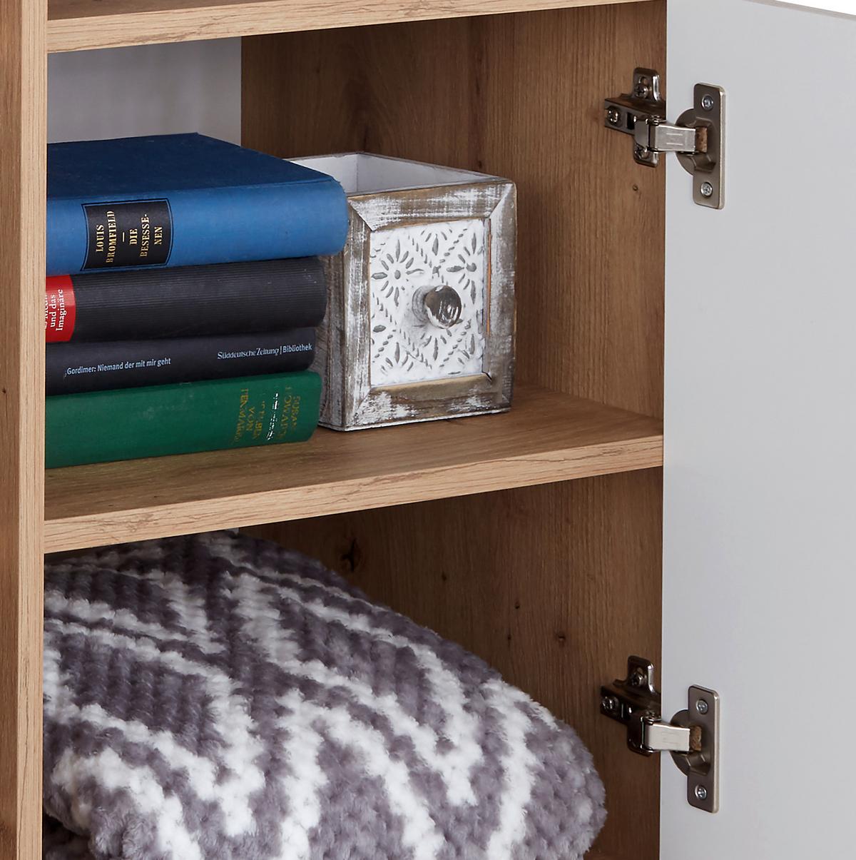 Komoda Box - bijela/boje hrasta, Moderno, drvni materijal/plastika (99/85/40cm) - Modern Living