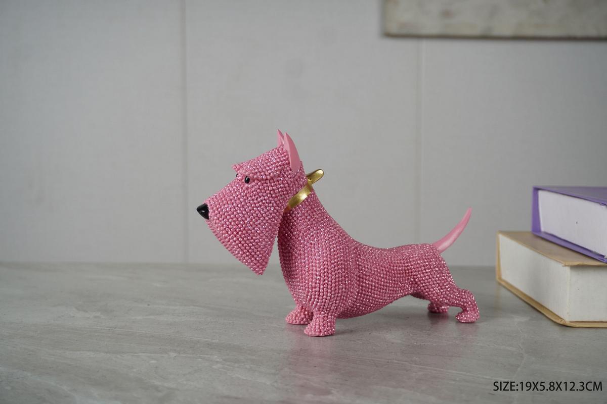 Dekor Kutya Schnauzer - rózsaszín/aranyszínű, műanyag (19/5,8/12,3cm)