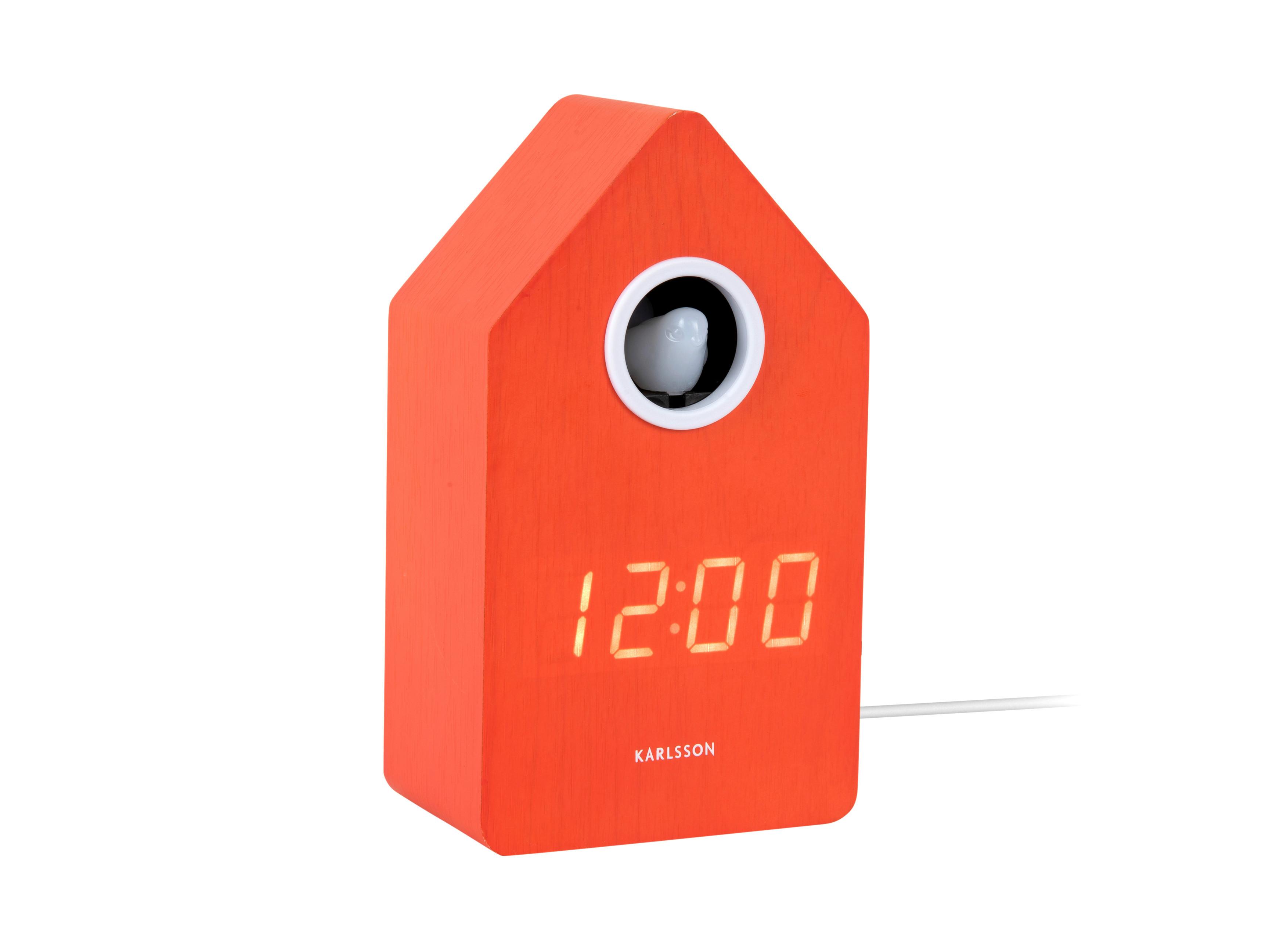 BUDZIK CUCKOO LED - pomarańczowy, Basics, materiał drewnopochodny (6/9/15.5cm) - Karlsson
