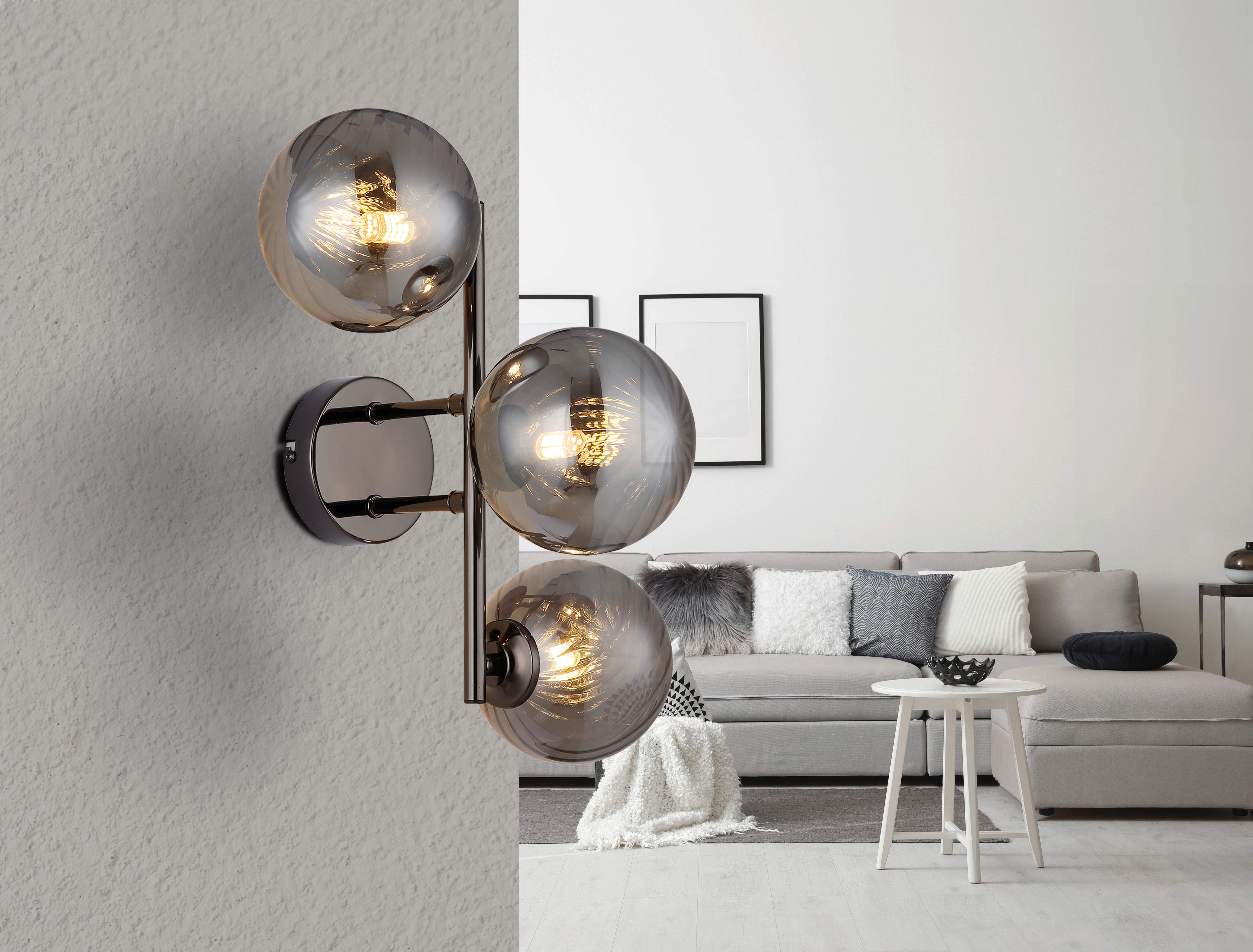 WANDLEUCHTE 56146WG CONOR - Schwarzchrom/Grau, Design, Glas/Metall (36/28/25cm) - Globo