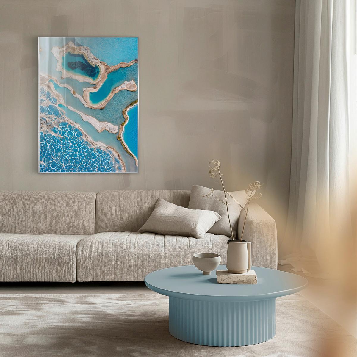 Glasbild Blau/Beige ca. 80x120cm - Blau/Beige, Basics, Glas/Holz (80/120cm)