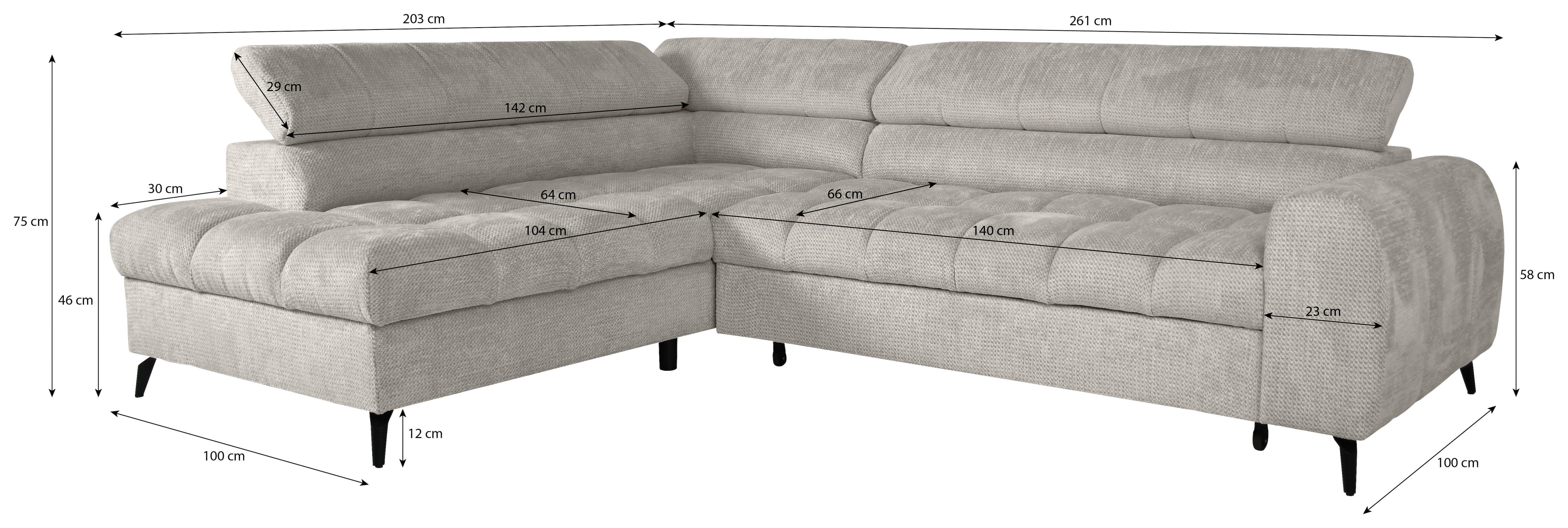 Kutna Garnitura Volf - bijela/crna, Trend, tekstil/metal (261/203cm)