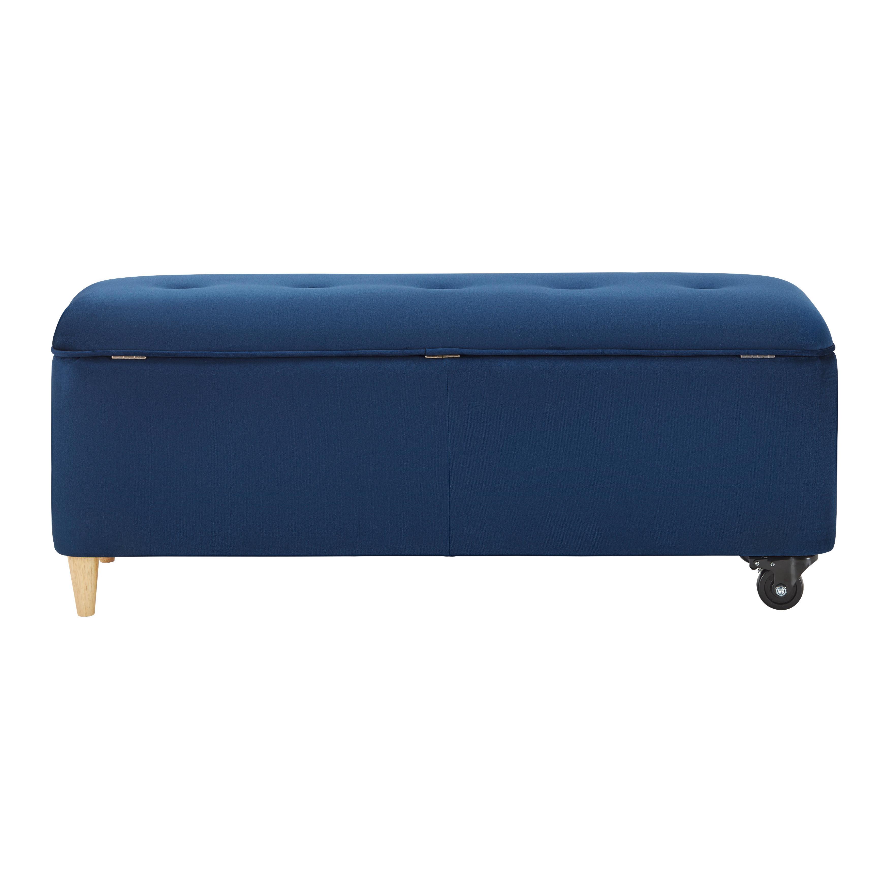 Sitzbank mit Stauraum, blau, "Ella", Samt - Blau/Schwarz, MODERN, Holz/Textil (124/48/43cm) - Bessagi Home