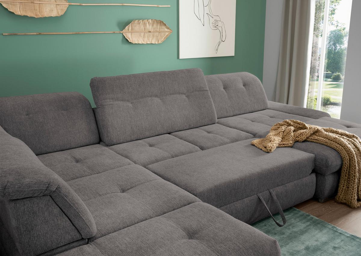 Wohnlandschaft Dalida Braun/Grau Chenille - Chromfarben/Braun, Design, Textil/Metall (254/376/195cm) - Livetastic