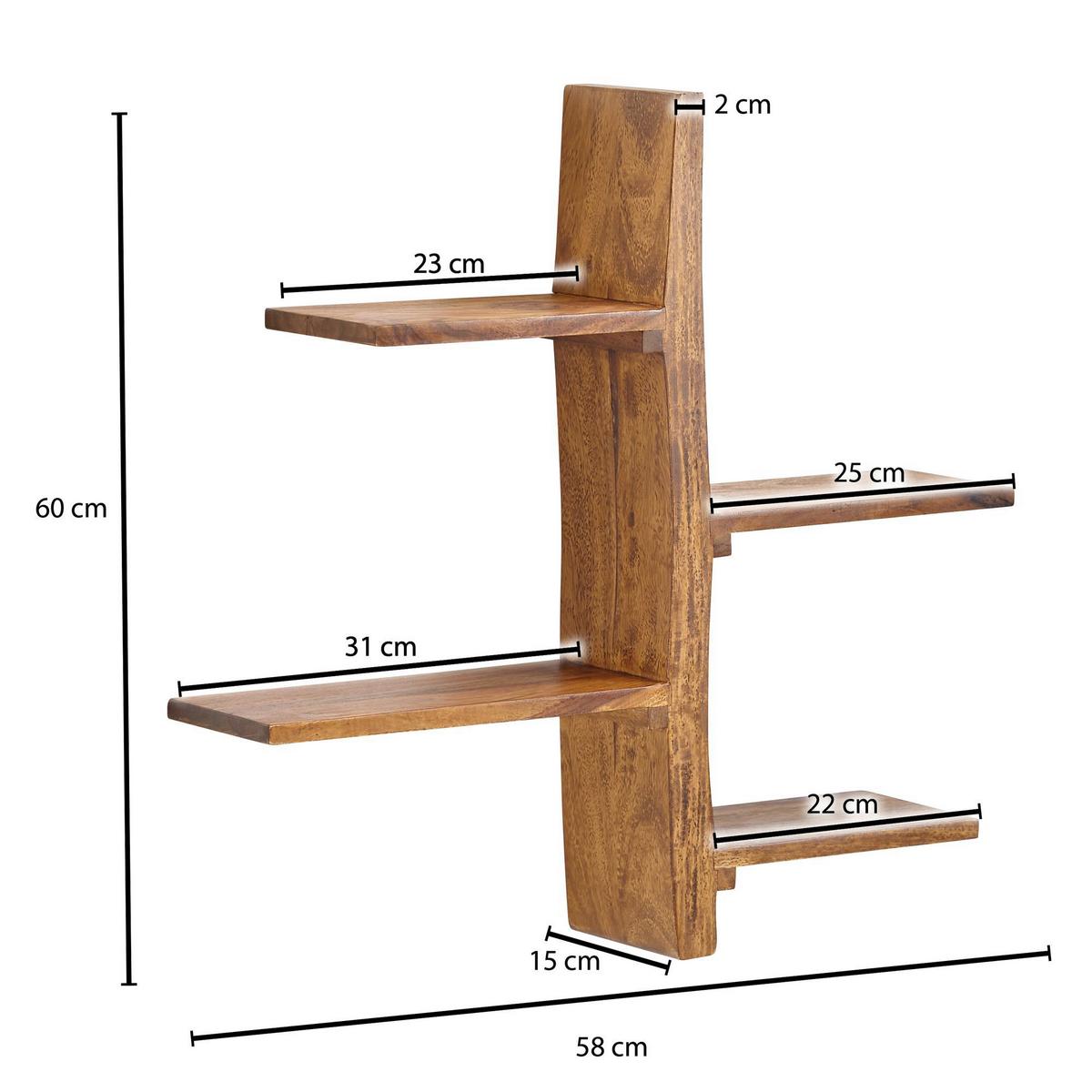 Etajeră De Perete Wohnling - culoare lemn sheesham, Modern, lemn (58/60/15cm) - MID.YOU