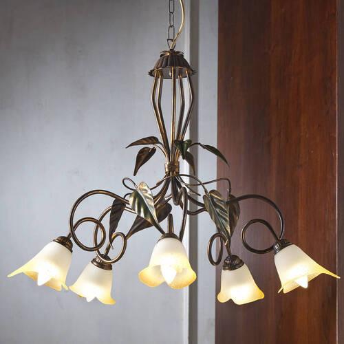 Kronleuchter Miranda Bronze/Olivgün max. 6 Watt - Bronzefarben/Olivgrün, Natur, Glas/Metall (90/130cm)