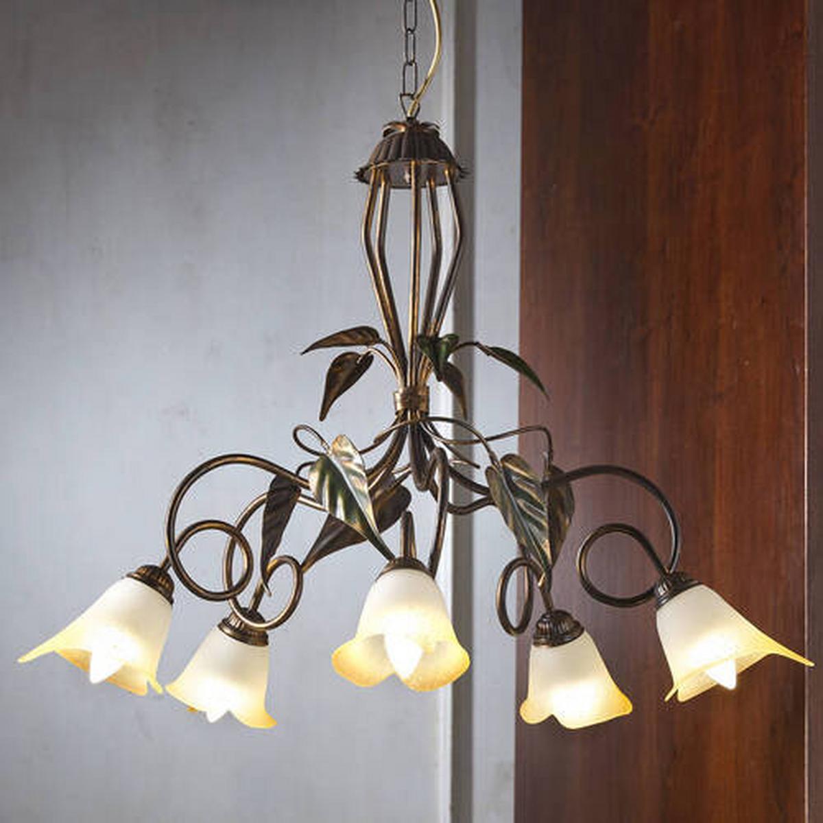 Kronleuchter Miranda Bronze/Olivgün max. 6 Watt - Bronzefarben/Olivgrün, Natur, Glas/Metall (90/130cm)
